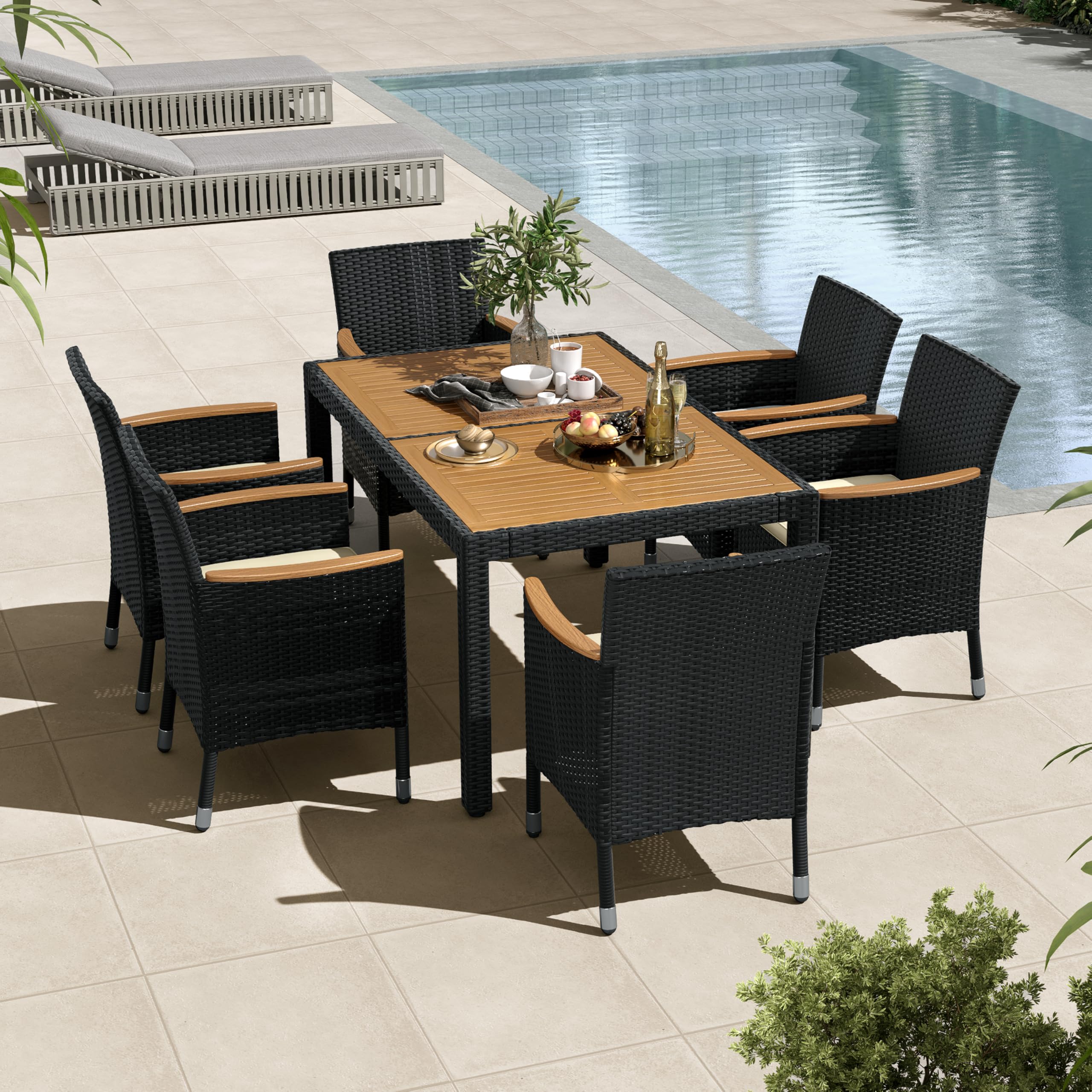 Outdoor Dining Sets, Outdoor Dining Acacia Wood Table Top Rattan Conversation Set