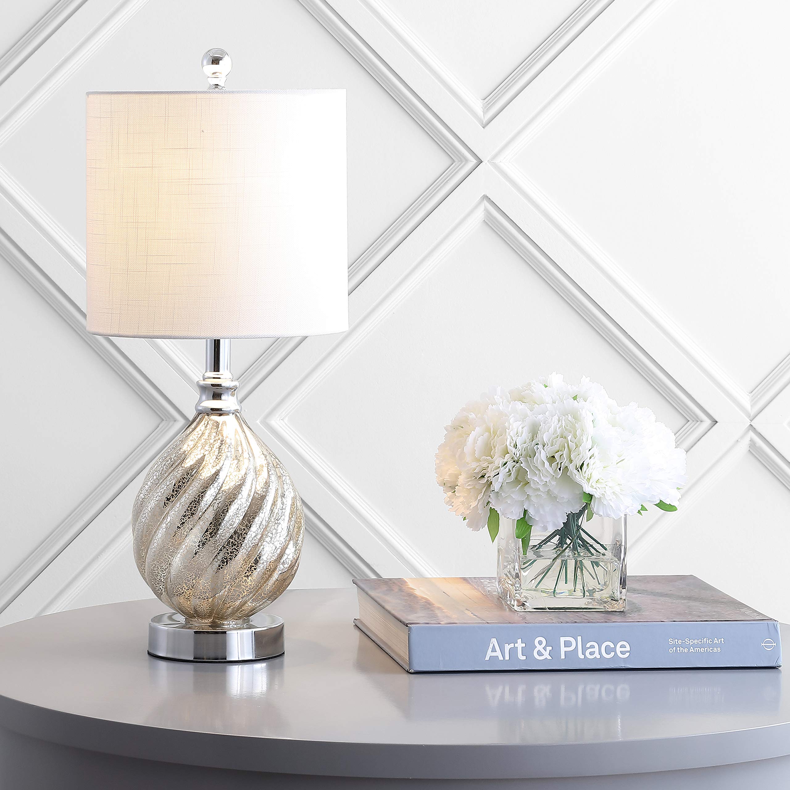 Lawrence 20.5" Glass/Metal LED Table Lamp Transitional Glam Bedside Desk