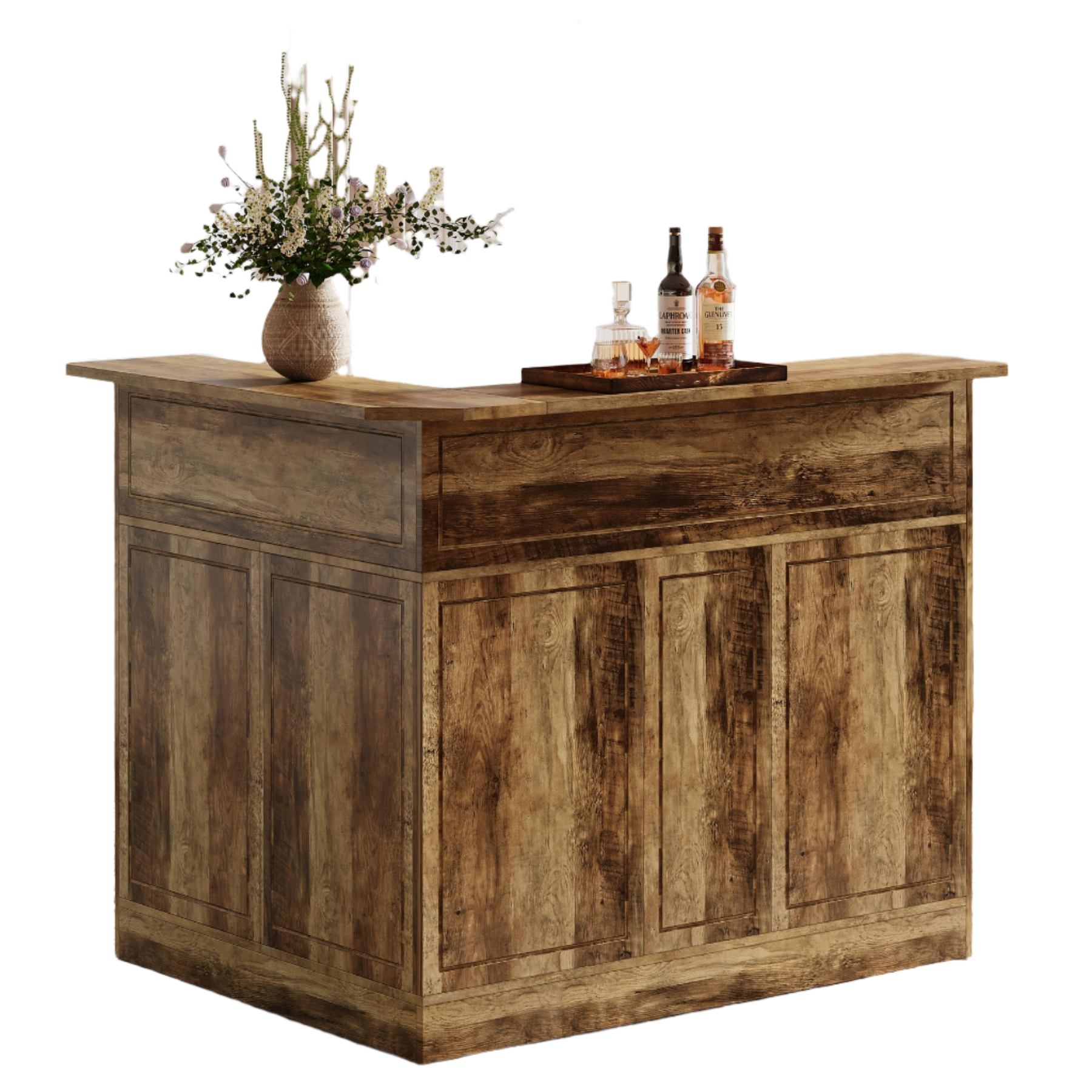 Bar Cabinet, L-Shaped Home Bar Table with Stemware Racks, 4-Tier Corner Bar