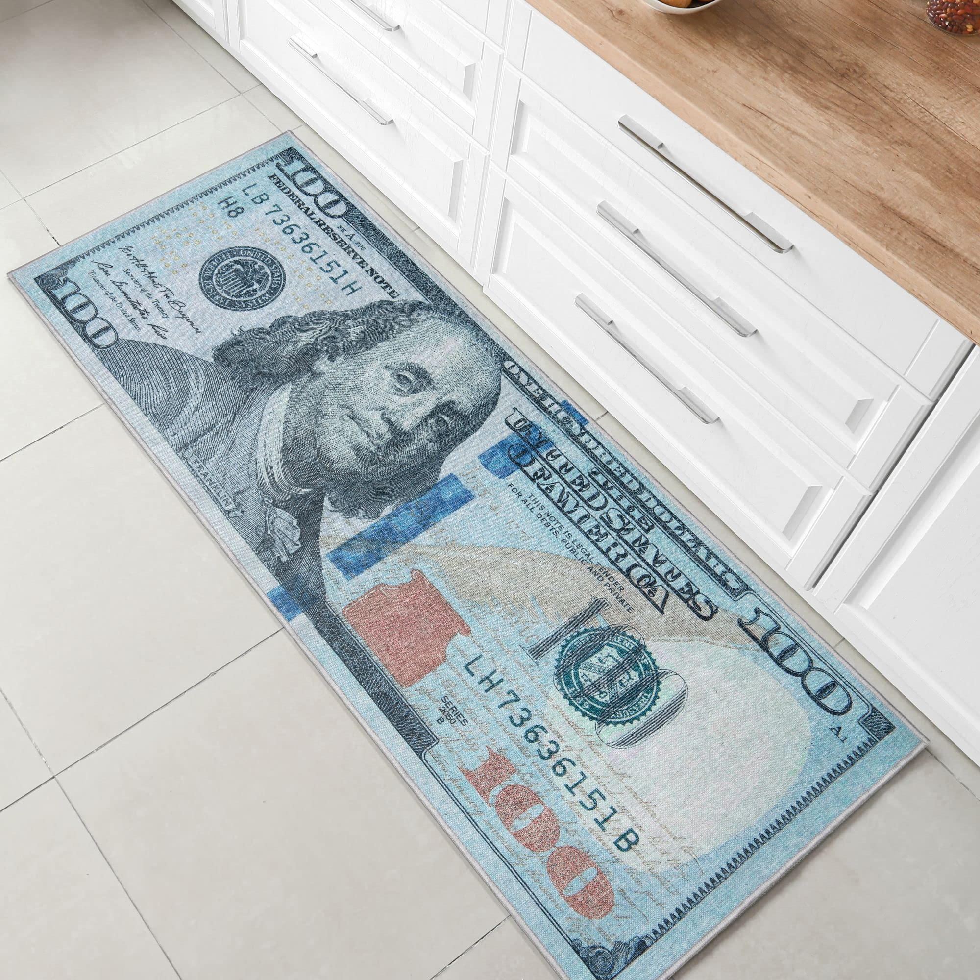Money Collection New Hundred Dollar Bill 3'3" x 7'10" Runner Rug