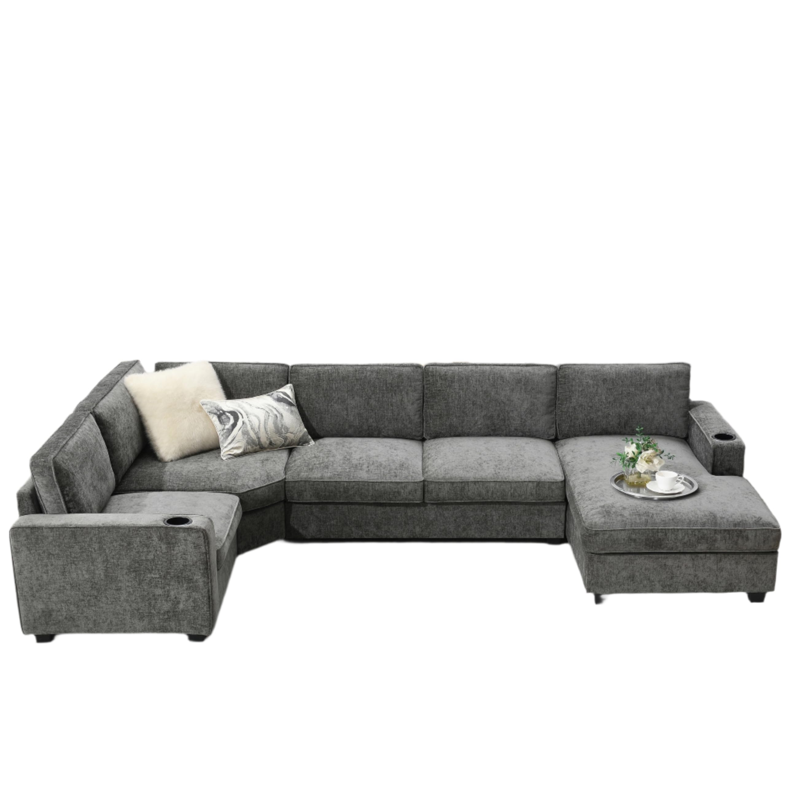 Modern U-Shaped Cloud Couch Set with Oversized Chaise Lounge