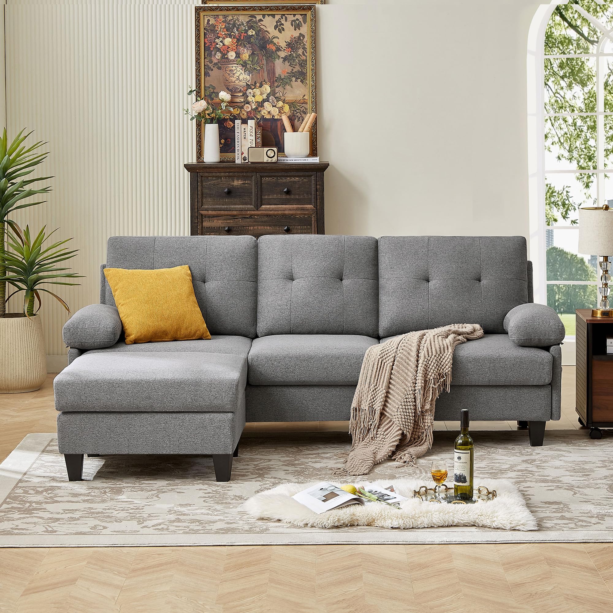 86" Convertible Sectional Sofa, Deep 3-Seat L Shaped Sectional Couch