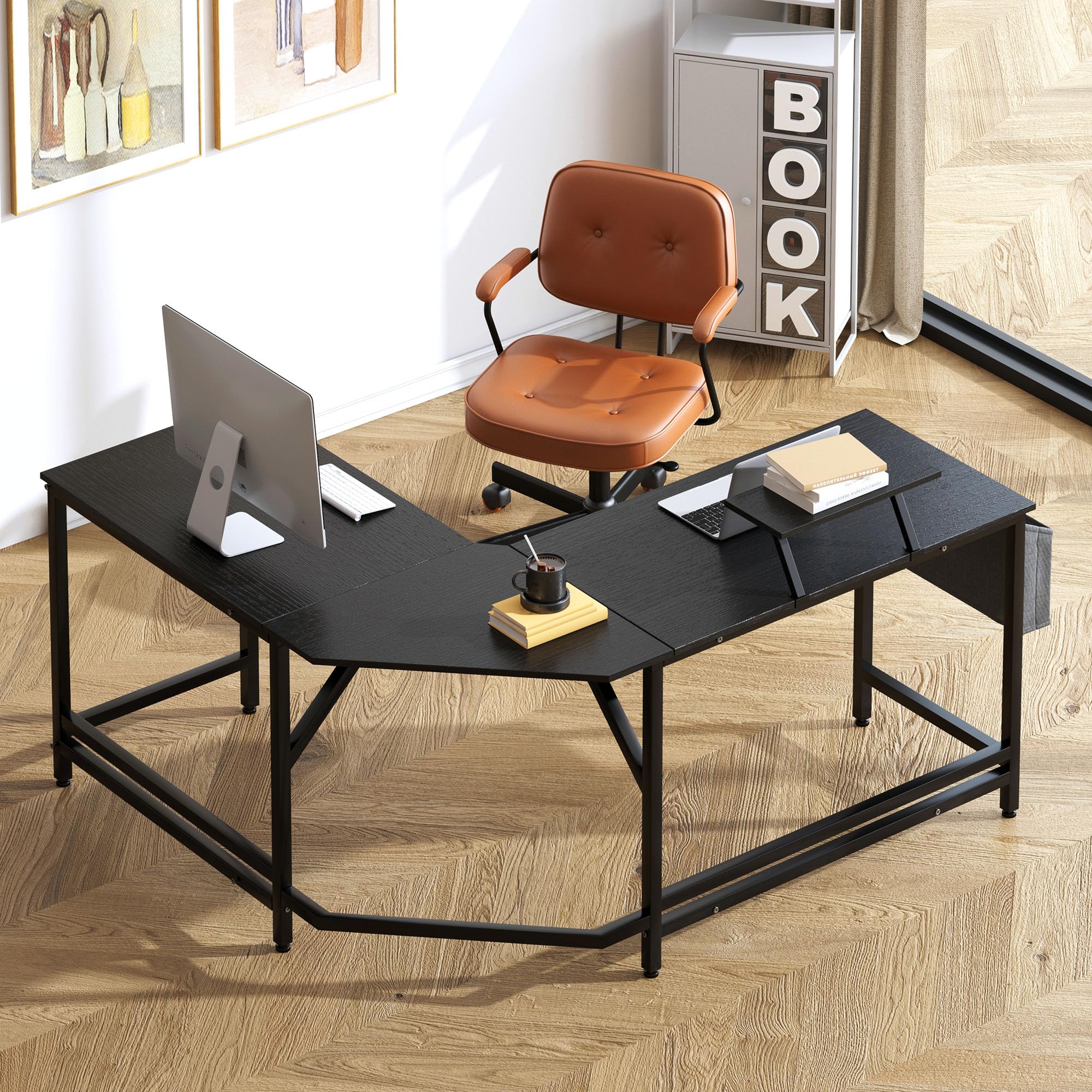 L-Shaped Desk with Side Storage Bag, L Shape Computer Desk