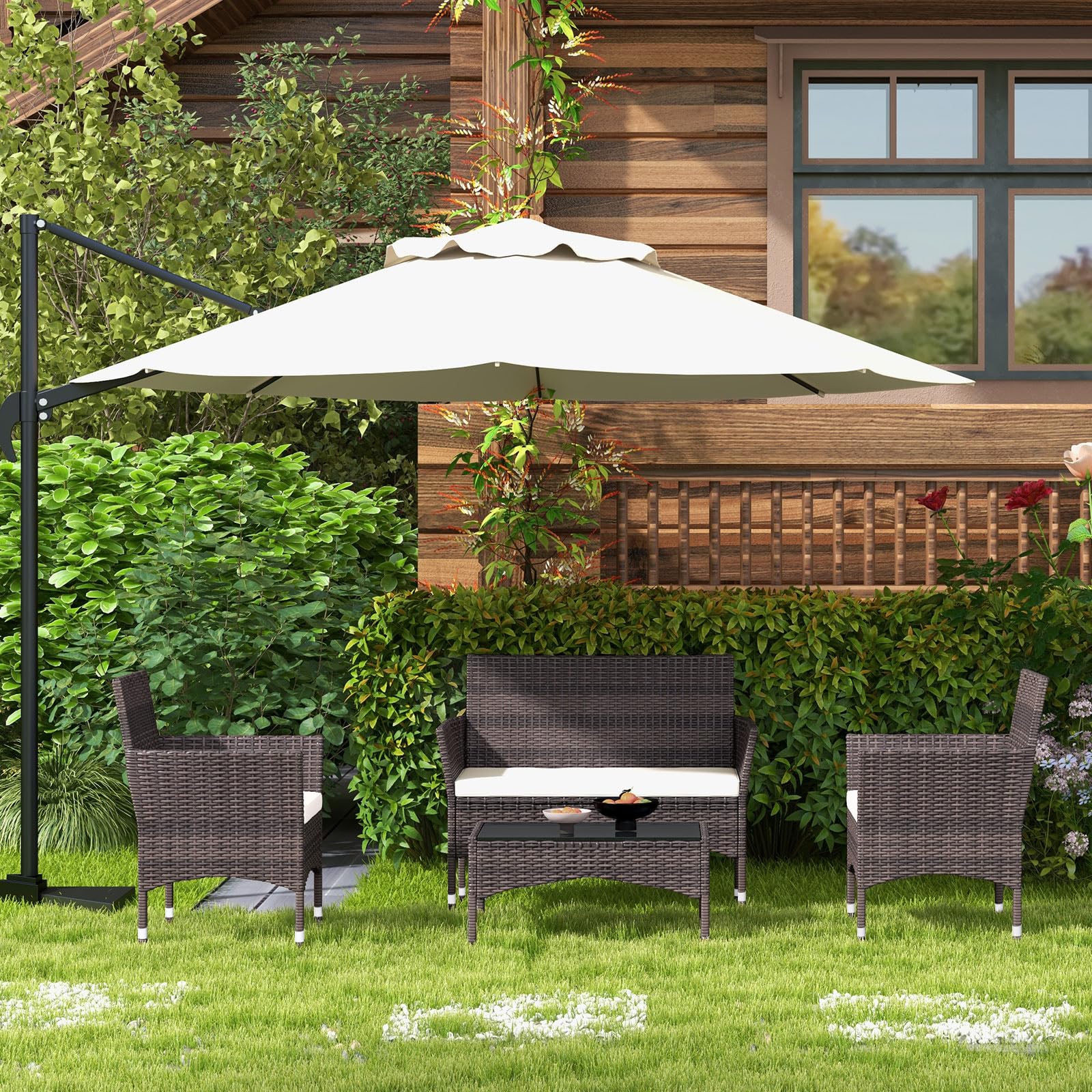 Outdoor Patio Furniture Sets, 4 Pieces Rattan Chairs Wicker