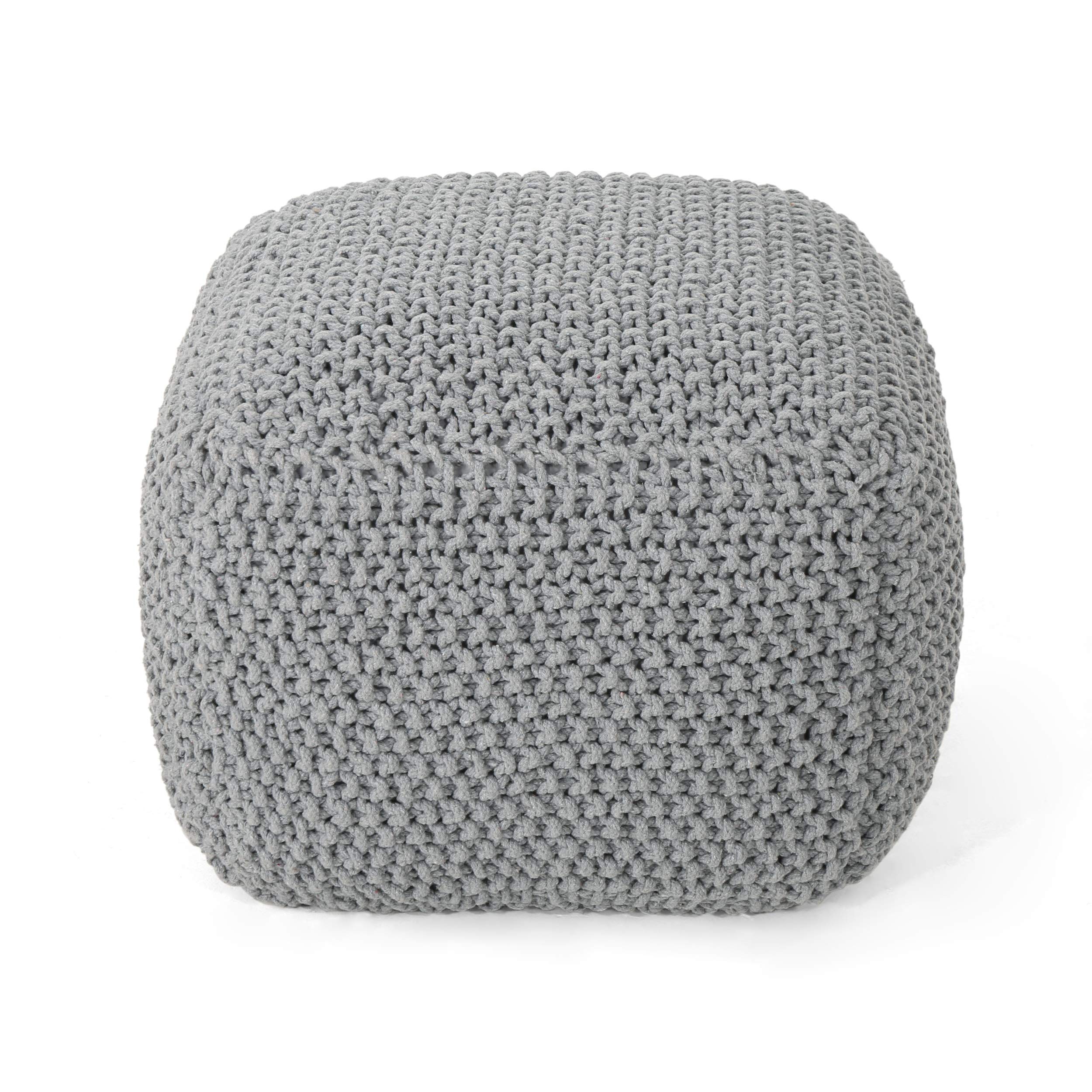 Teresa Knitted Cotton Square Pouf,Ottomans and Poufs