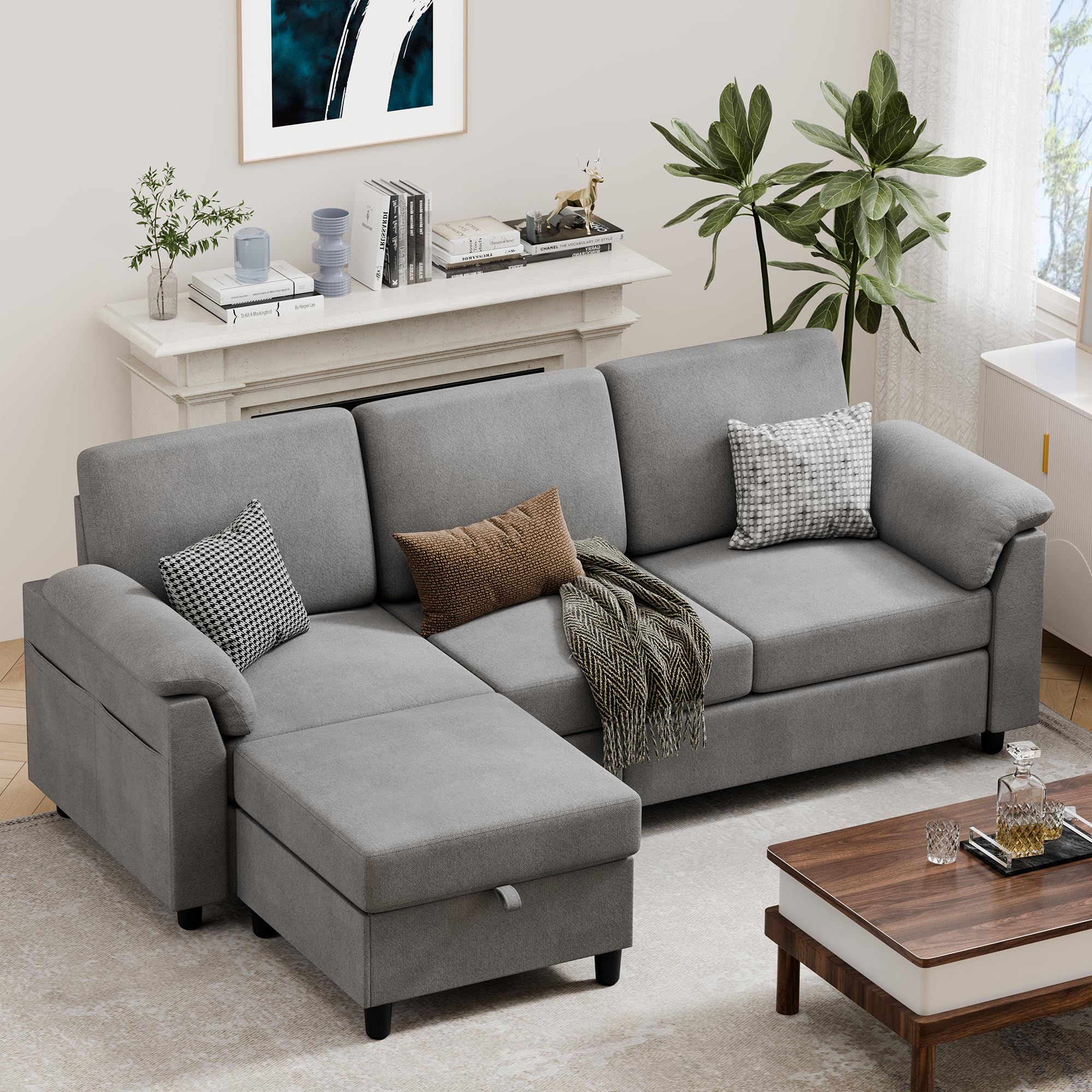 79" Convertible Sectional Couch Sofa with Storage Ottoman for Living Room