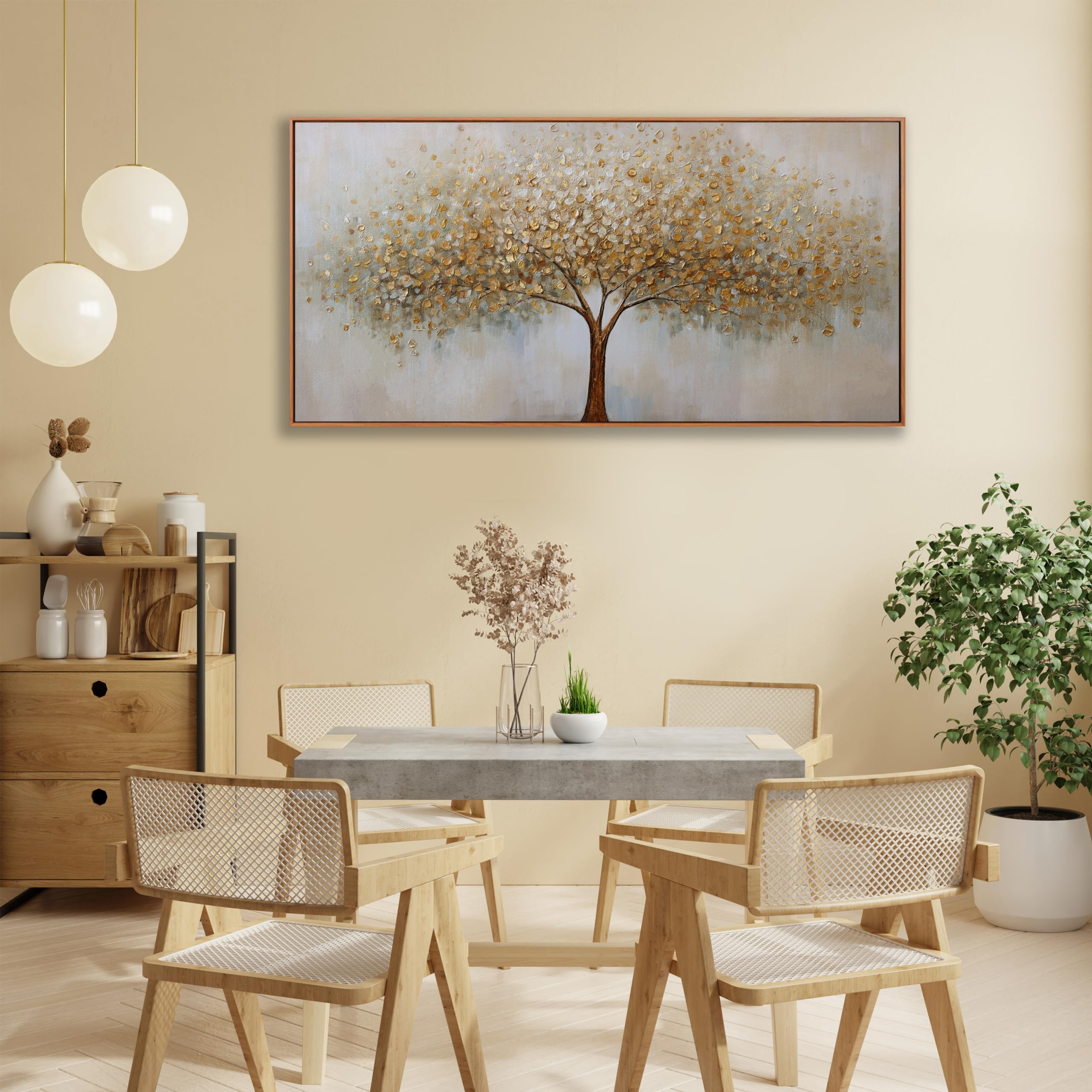 Tree of Life Wall Art Abstract Framed Modern Artwork Canvas Painting Textured Tree Pictures Wall Decor Home Decor Wall Ready to Hang for Bedroom Living Room Size 20"x40"