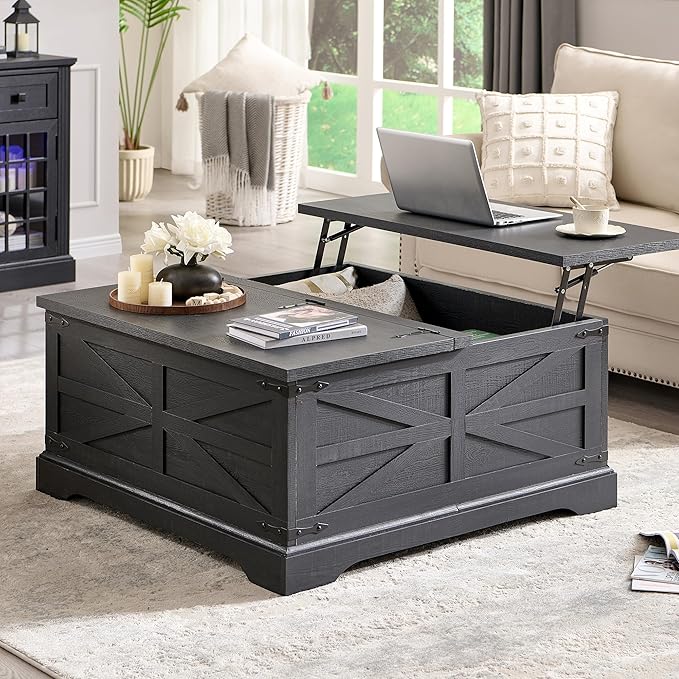 Farmhouse Lift Top Coffee Table with Storage, 36" Wood Square Center Table