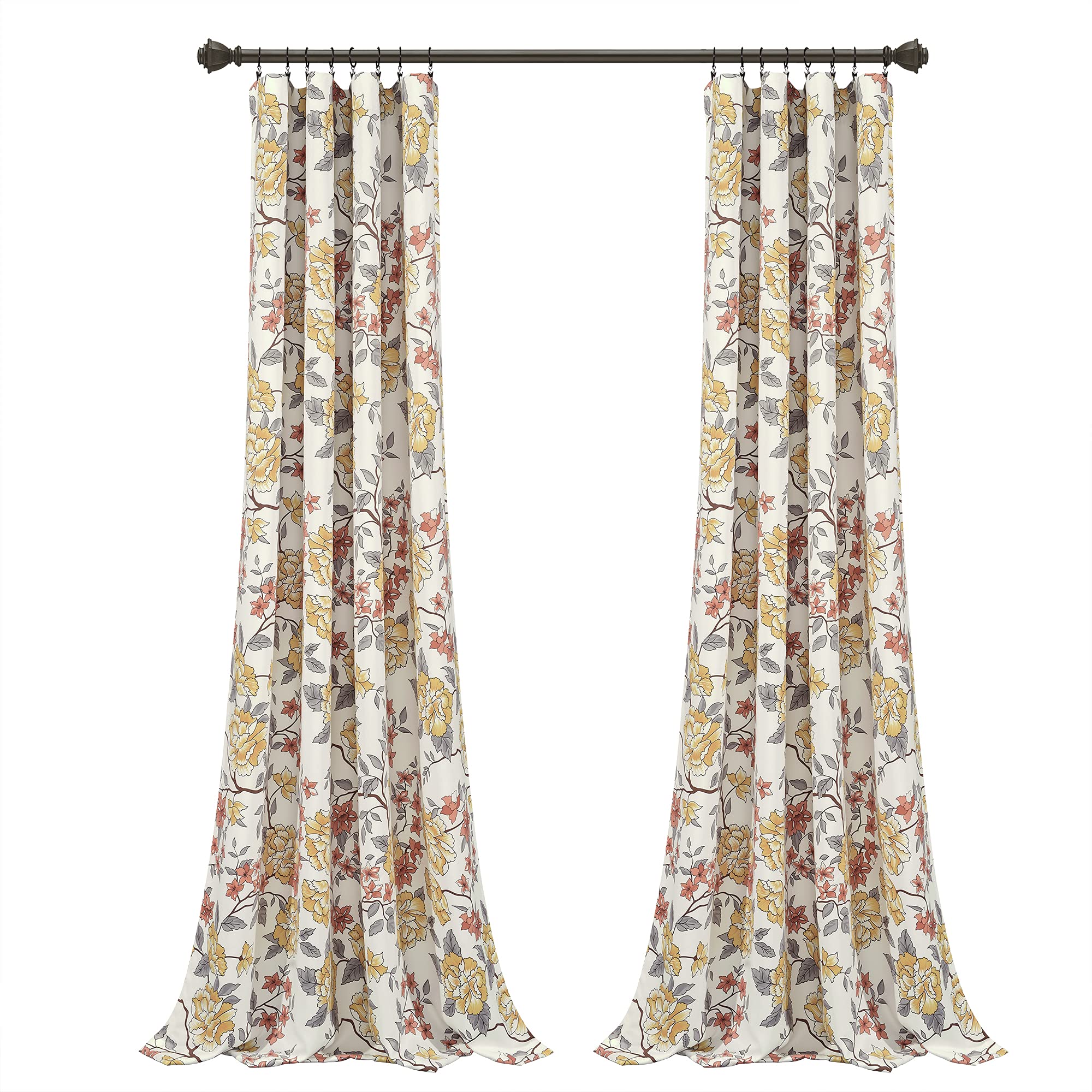 Ivana Floral Light Filtering Window Curtain Panel Pair, 84" Long x 52" Wide, White