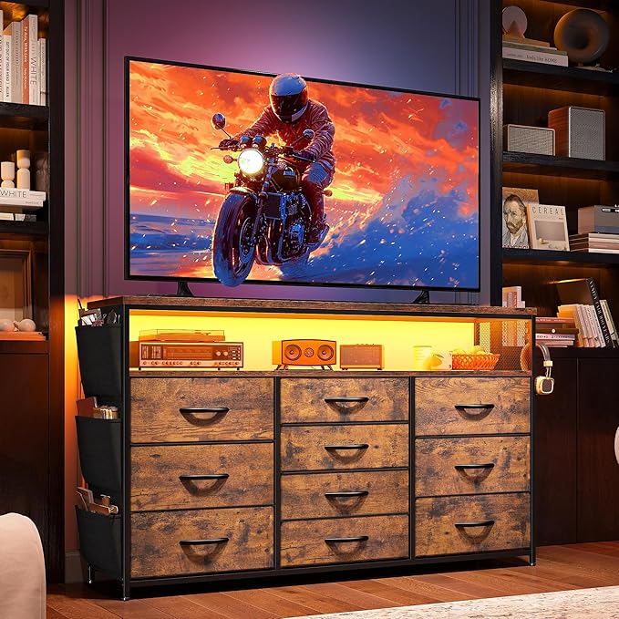 Dresser TV Stand with 10 Drawers for 55" TV Stand for Bedroom