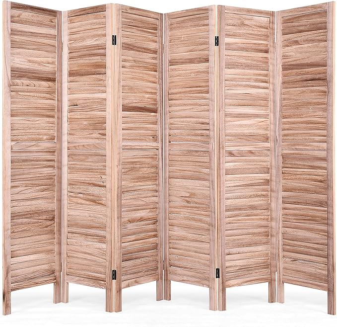 6-Panel Room Divider, 5.5Ft Tall Freestanding Wood Folding Screen