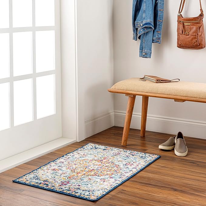 Odelia Vintage Bohemian Area Rug,7'10" x 10'3",Orange/Navy