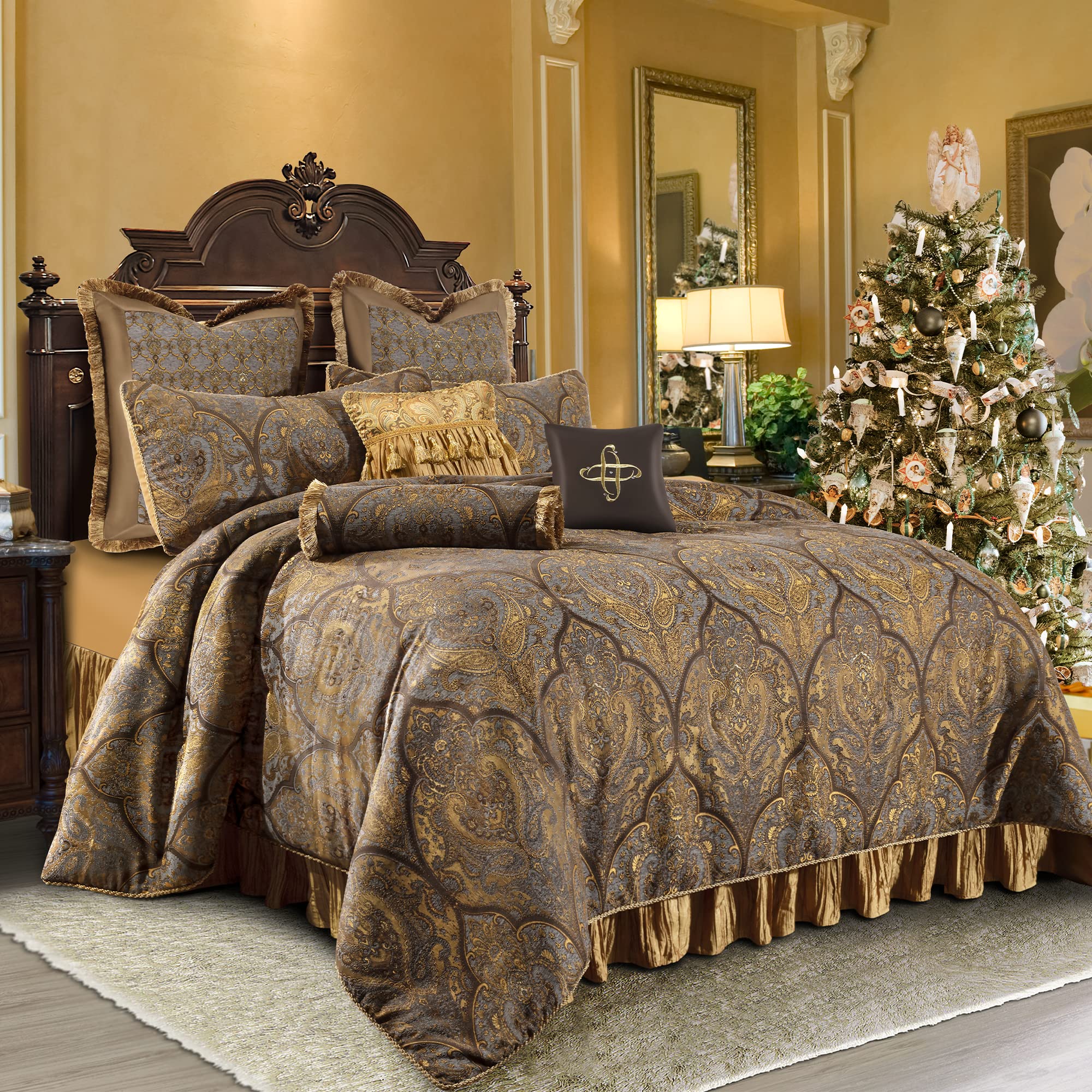 9-Piece Jacquard Comforter Set, Luxury Classic Antique Comforter Queen Sets