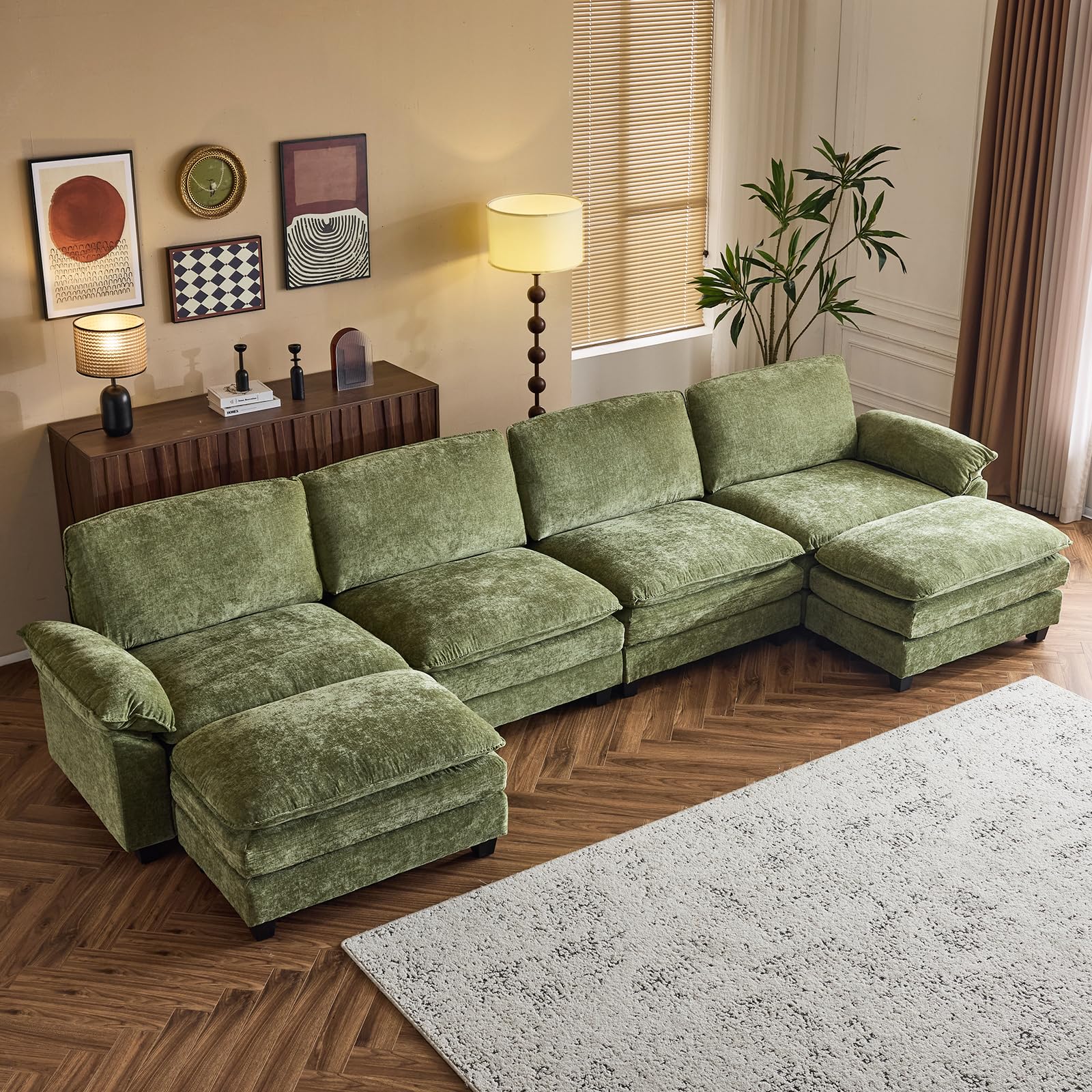 Sectional Sofa Modular Deep Seat Sofa Couch with Ottoman for Living Room