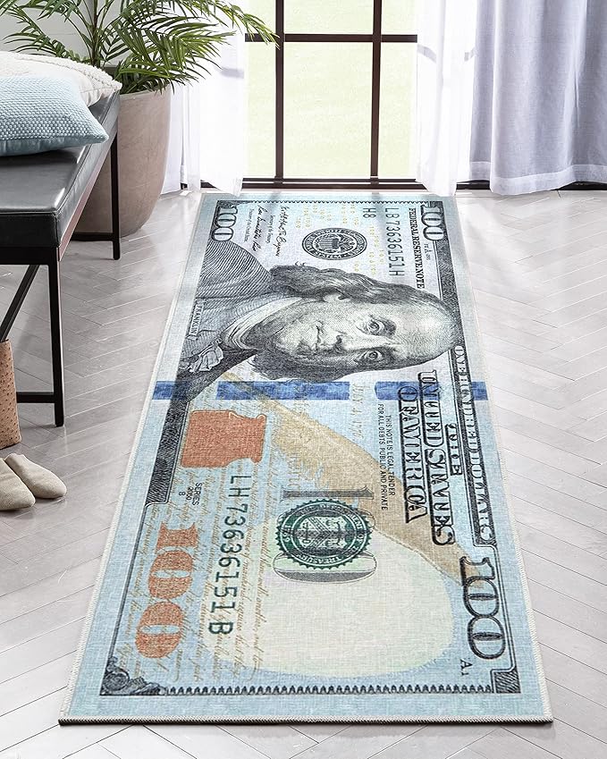 Money Collection New Hundred Dollar Bill 2' x 5' Runner Rug Area Rug