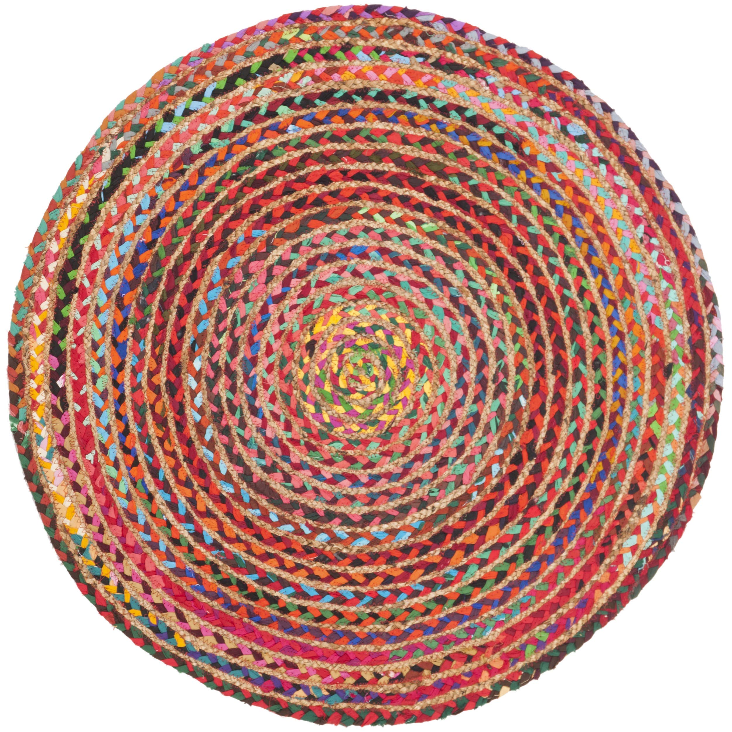 Cape Cod Collection 4' Round Red / Multi CAP702Q Handmade Braided Boho Jute & Cotton
