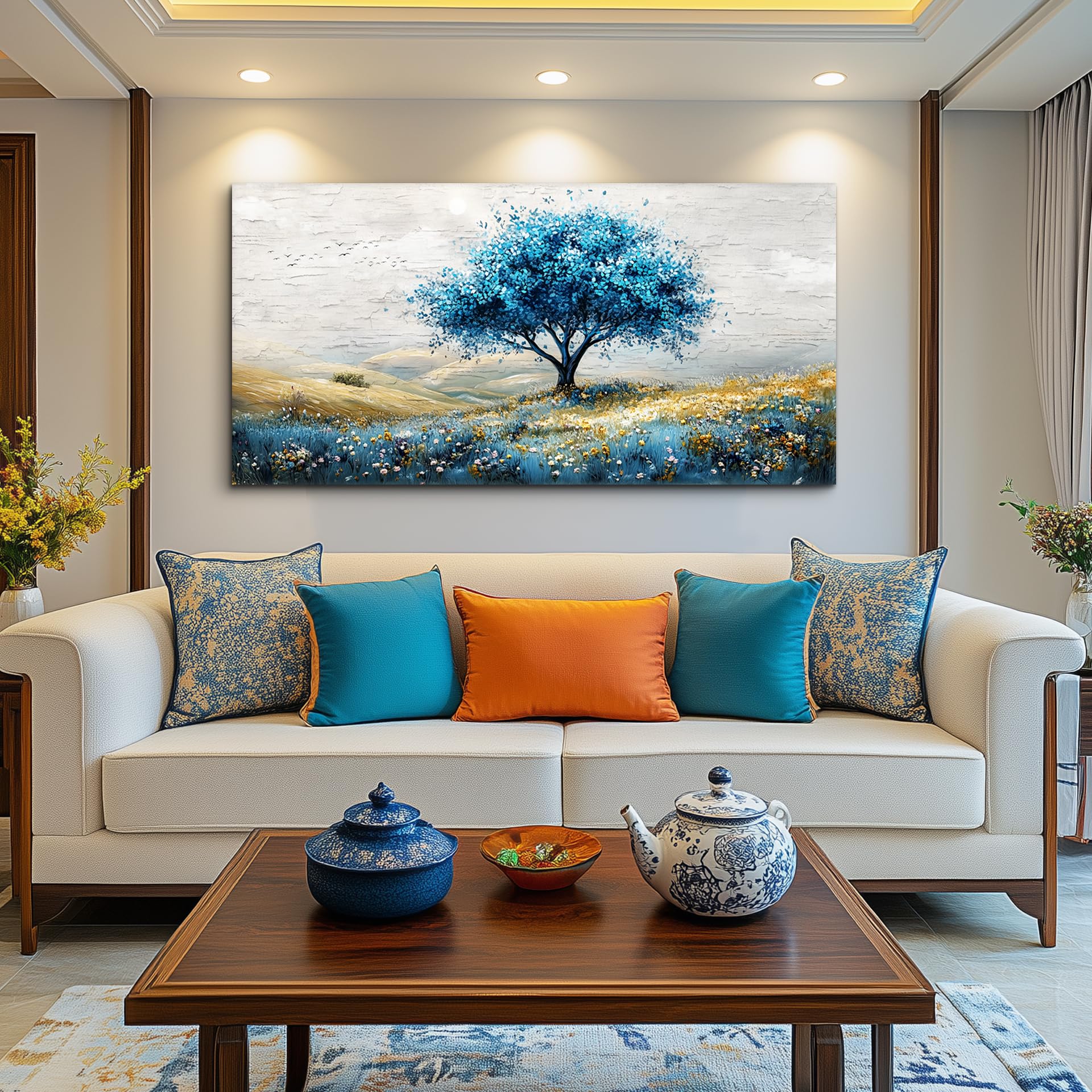 Large Canvas Wall Art For Living Room Wall Decor For Bedroom Blue Tree Landscape Wall