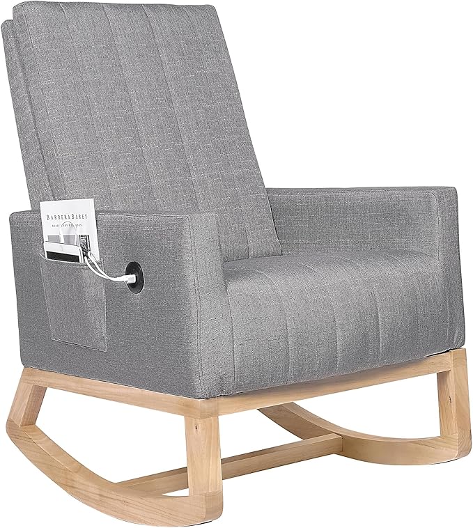 Chair Nursery Teddy Upholstered Glider Rocker with High Backrest, Padded Seat,
