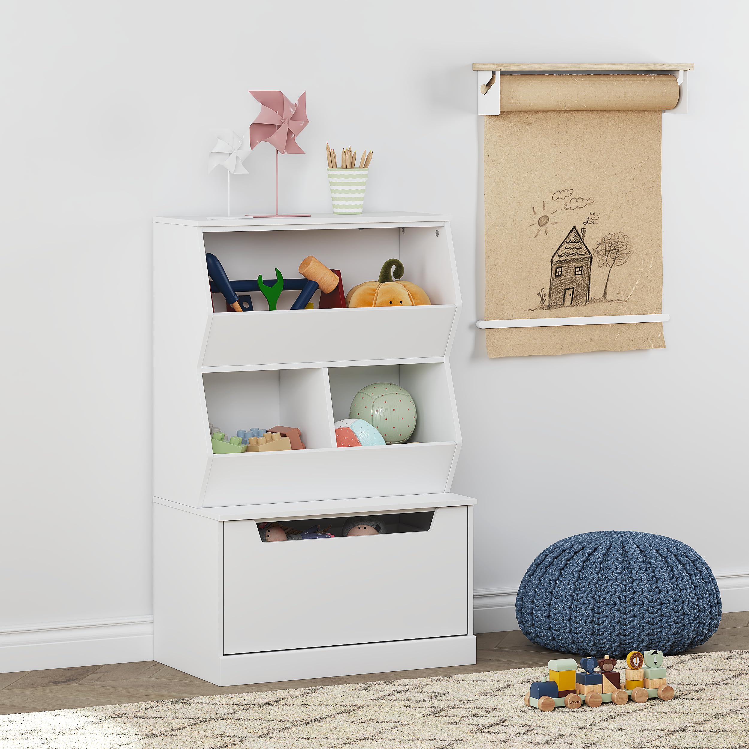 Kids Toy Storage Cabinet and Organizer with Drawers and Cubbies - Ideal for Playroom