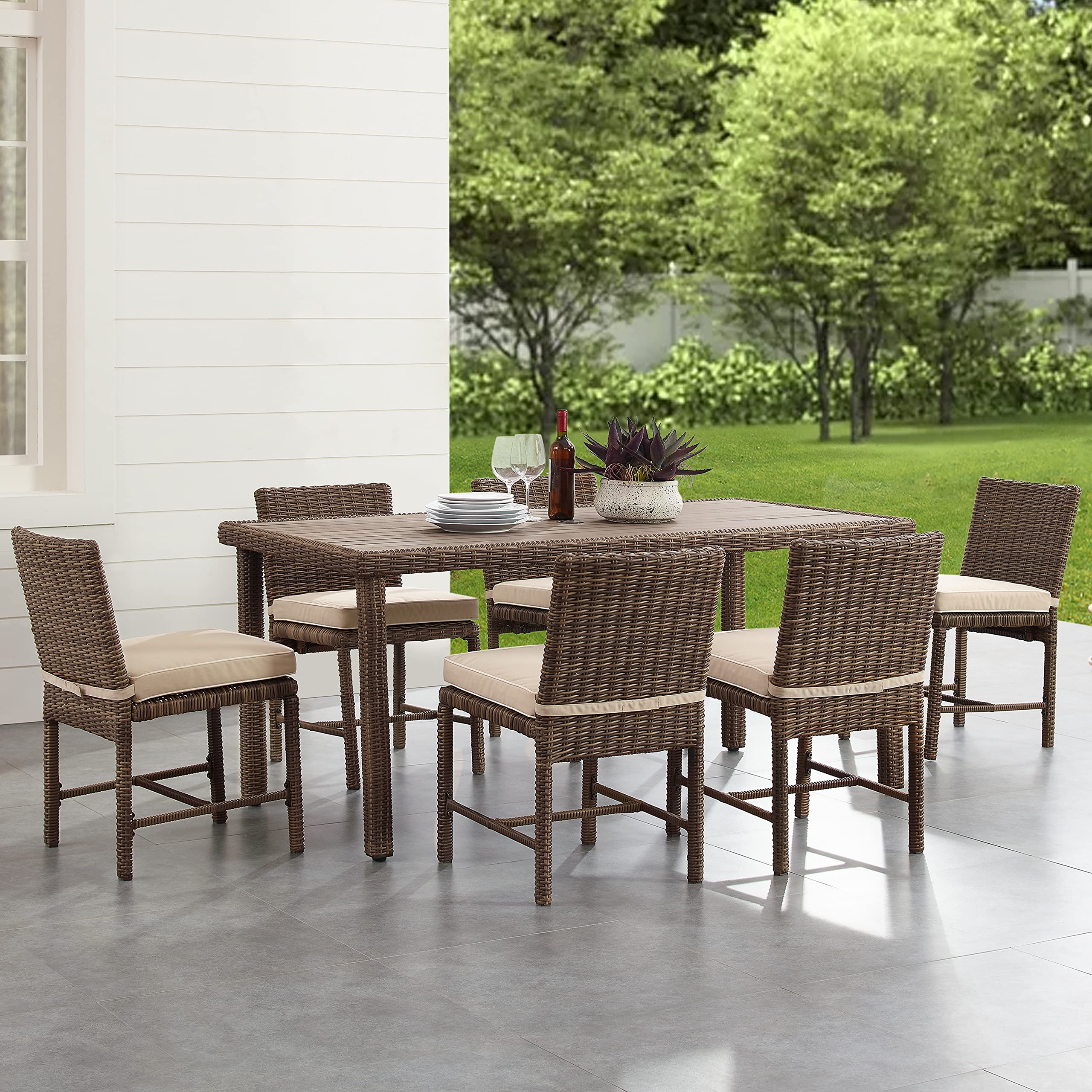 Bradenton 7-Piece Outdoor Dining Set for 6, Wicker Patio Table and Chairs for Backyard