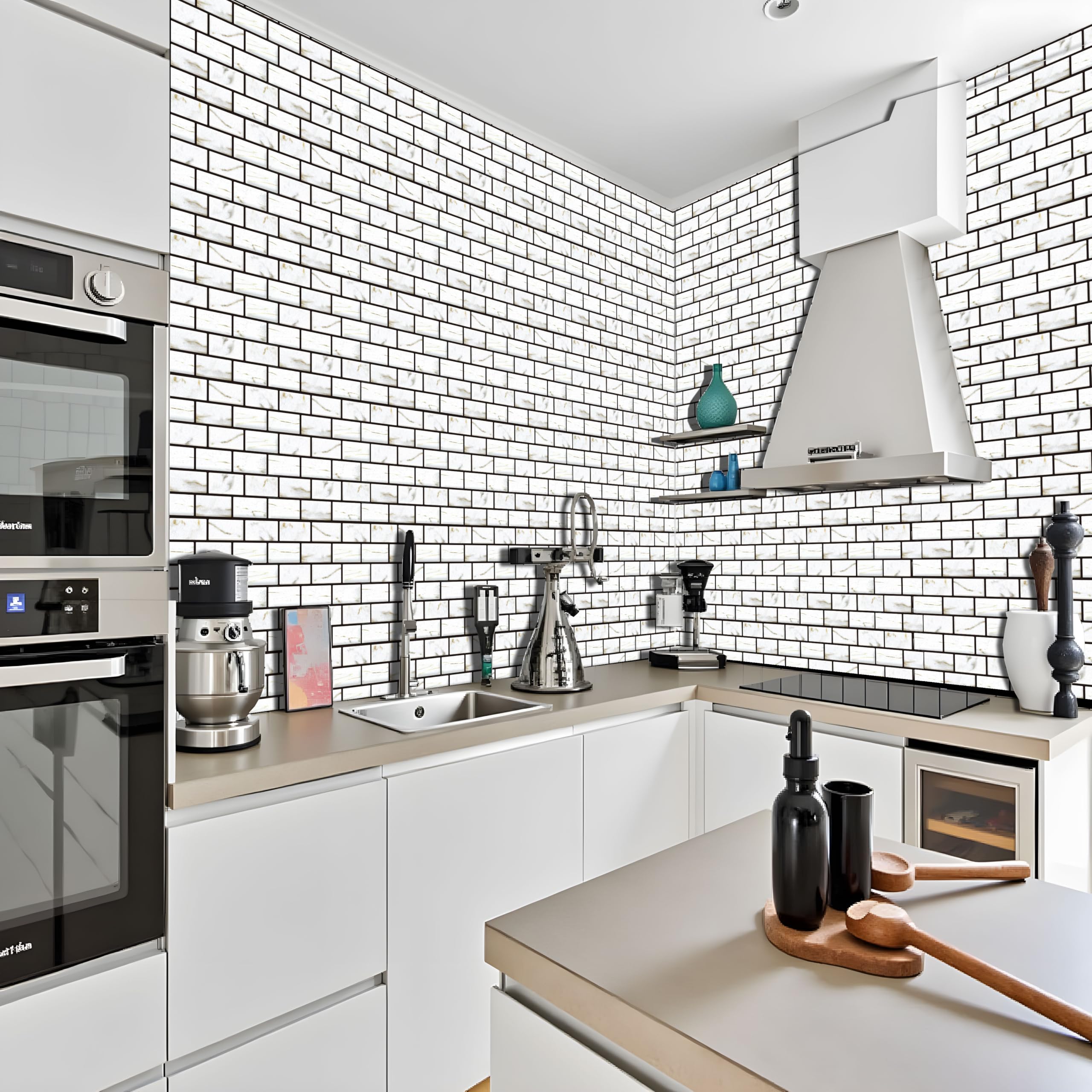 10-Sheet Tiles Peel and Stick Backsplash, 11.8in x 11.8in,White Subway 3D Wall Panels