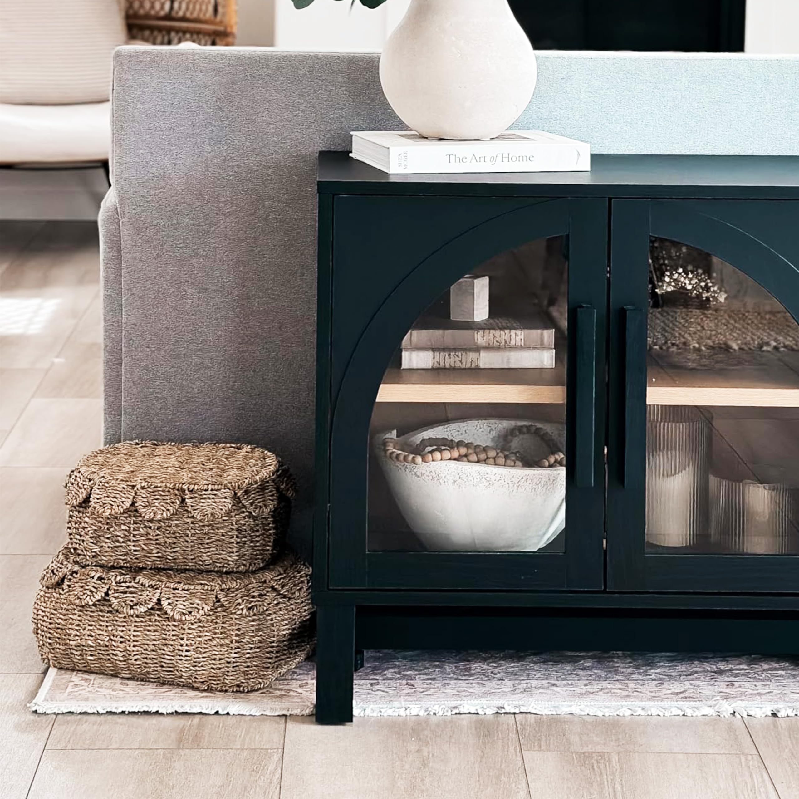 Set of 2 Hand Round Wicker Storage Baskets, Rattan Basket Decorative Boxes