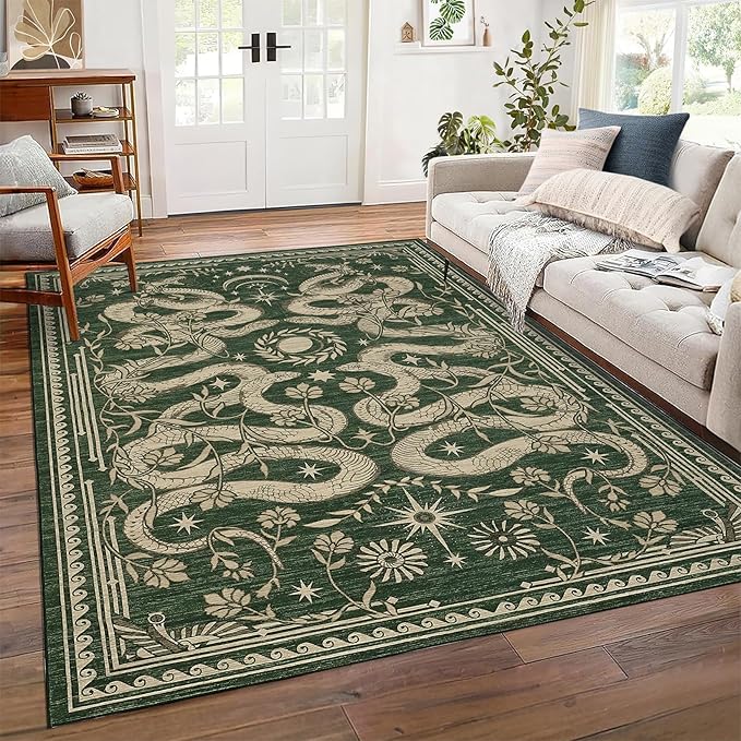 Snake 8x10 Area Rugs for Living Room Washable Non Slip Forest Soft Low-Pile Stain