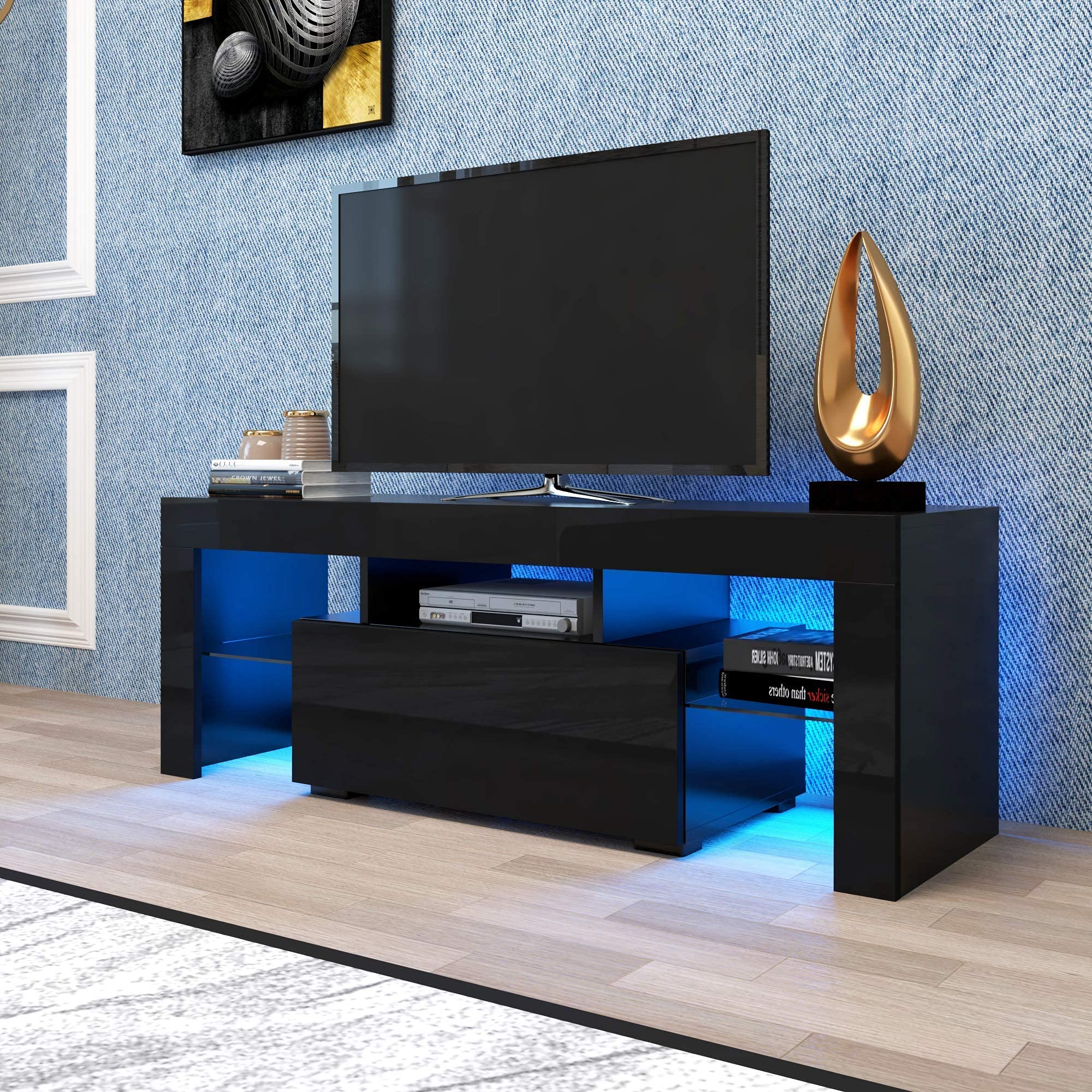 LED TV Stand with 16 Colors RGB LED Lights,Modern Media Storage Console