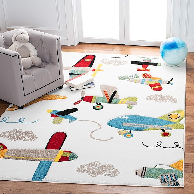 Carousel Kids Collection Accent Rug - 3'3" x 5'3", Navy & Ivory