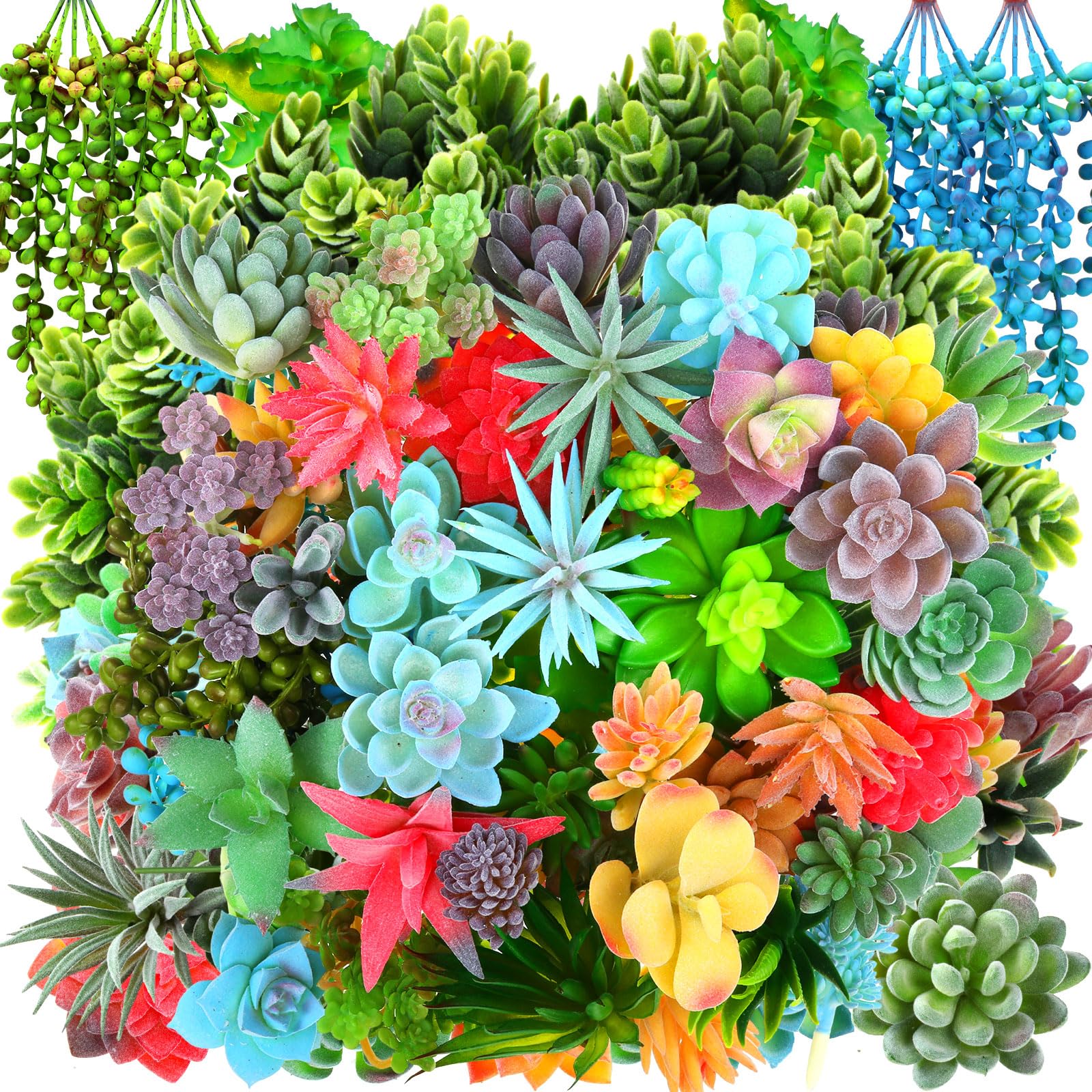 120 Pcs Artificial Plastic Succulents Realistic Textured Assorted Decorative Fake Faux