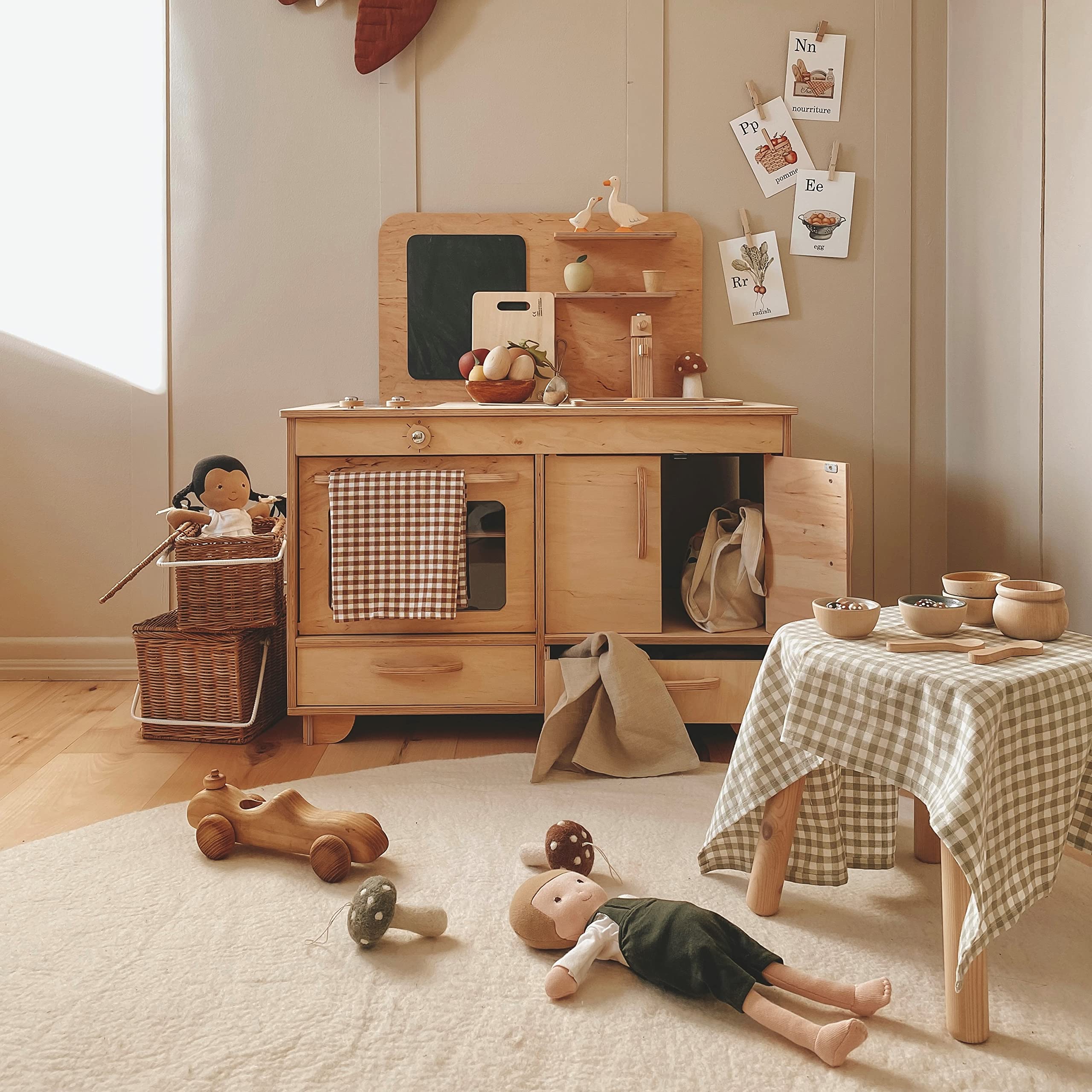 Kids Pretend Play Kitchen Wooden Montessori Playroom Furniture