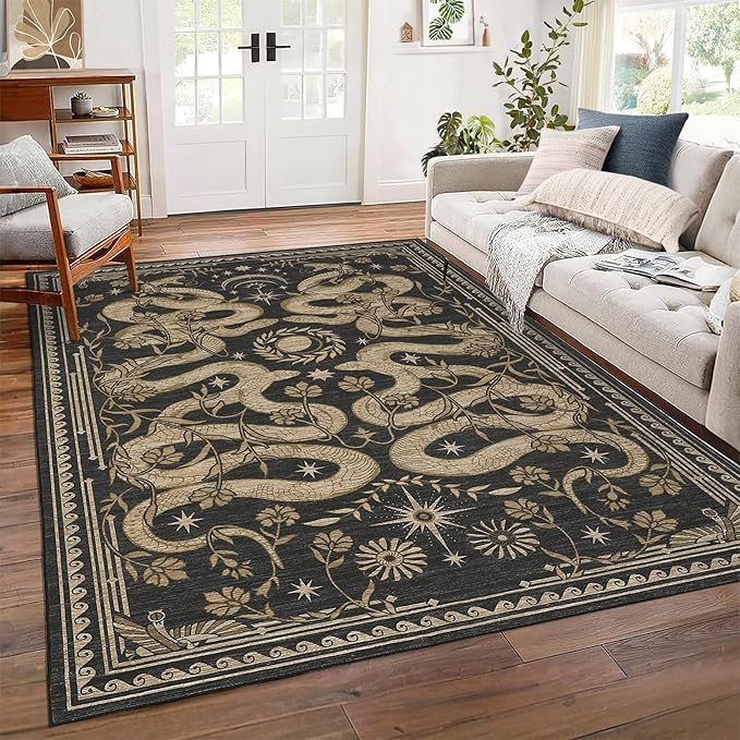 Snake 8x10 Area Rugs for Living Room Washable Non Slip Forest Soft Low-Pile Stain