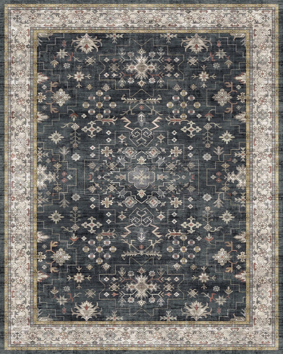 Black Farmhouse Washable 8x10 Area Rugs for Living Room, Bedroom, Dining Room