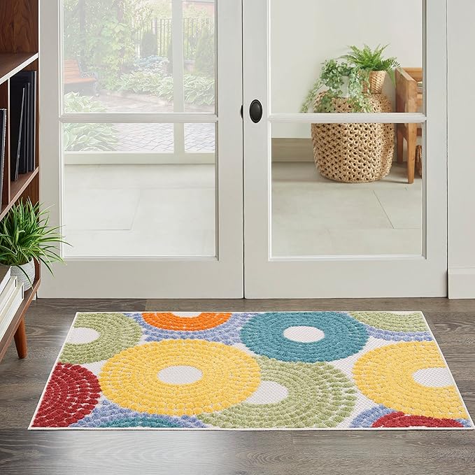 Aloha Indoor/Outdoor Multicolor 6' x 9' Area -Rug, Easy -Cleaning, Non Shedding