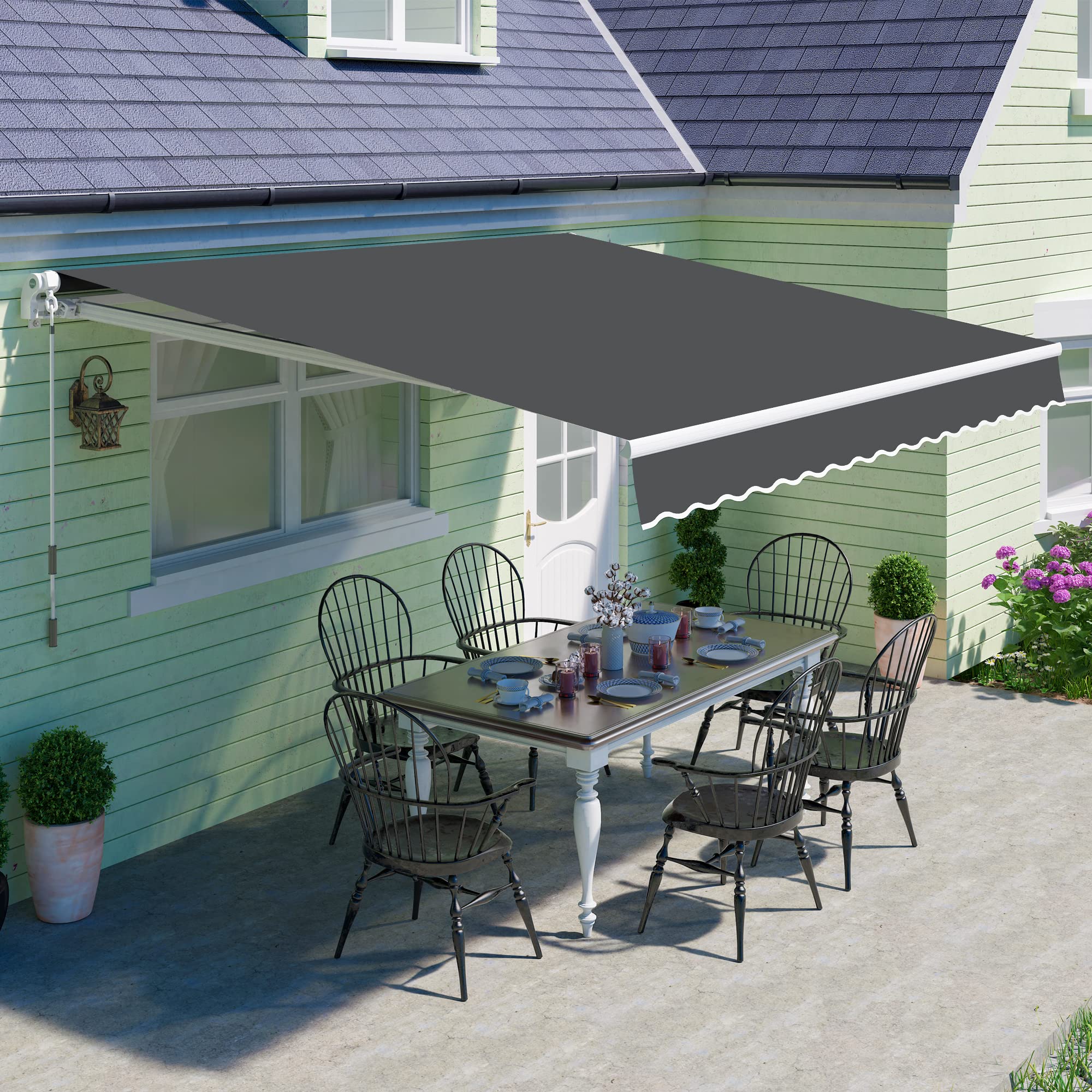 10'x8' Patio Awning Retractable Fully Assembled Manual Sunshade Shelter Aluminum
