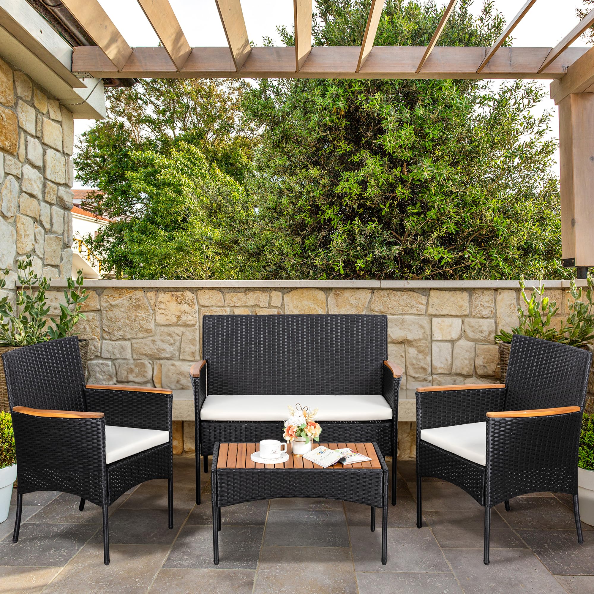 Patio Furniture Set 4 Piece Conversation Set Outdoor Wicker Rattan