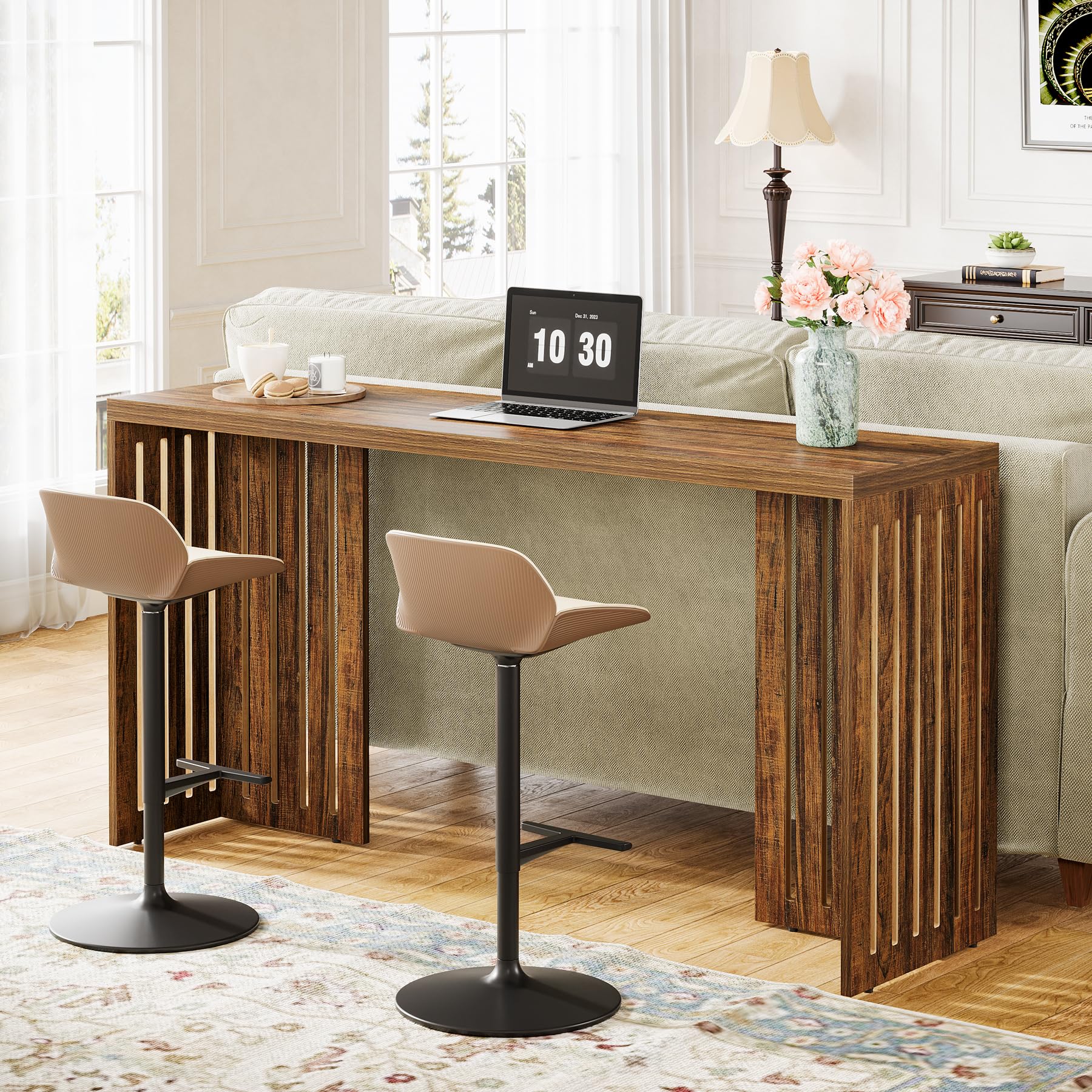 Bar Table, 63-Inch Counter Height Pub Table, Industrial Bar Height Table