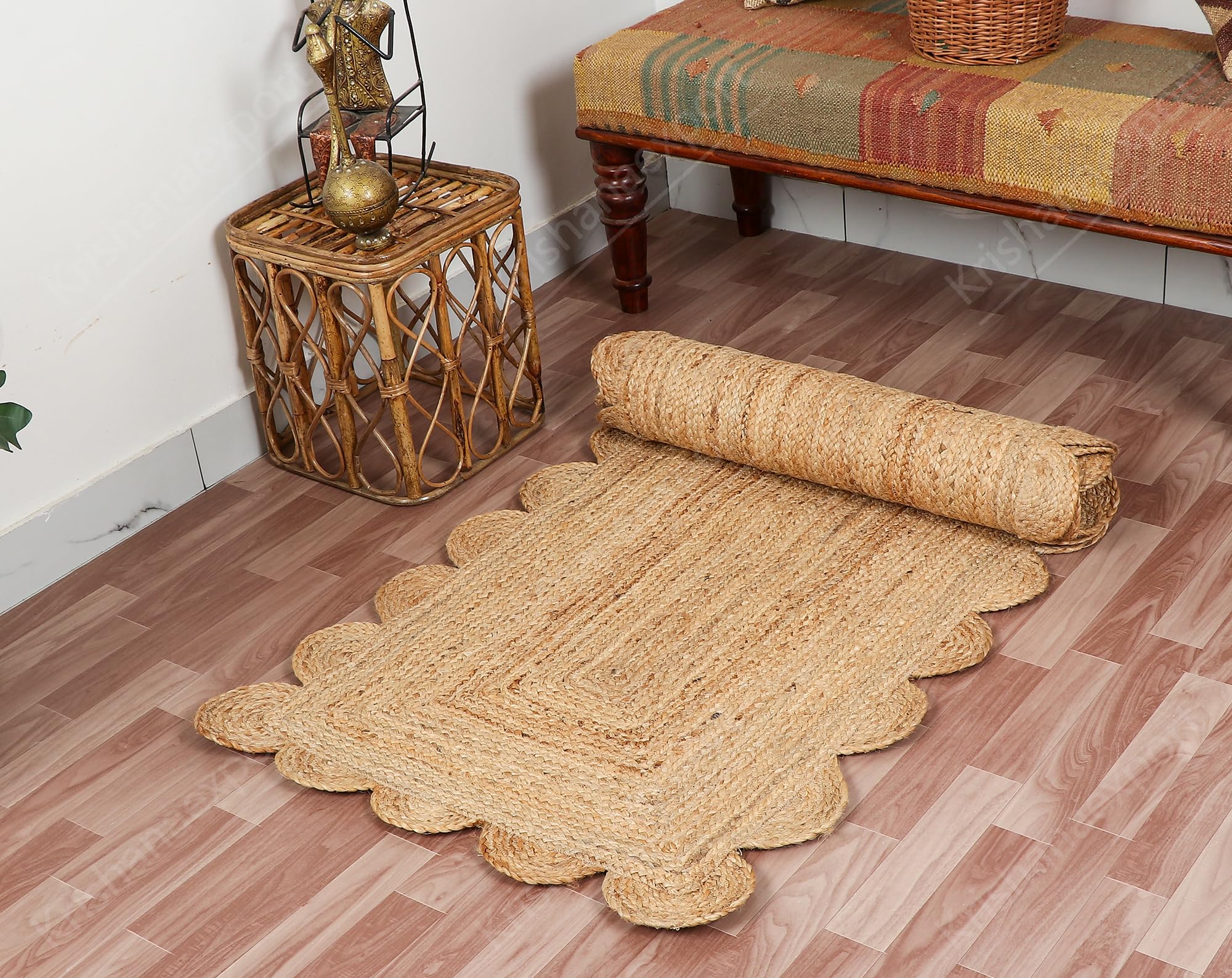 Natural Scalloped Jute Rug - 2x3, 2x4, 2x5, 2x6 Ft Area Rugs