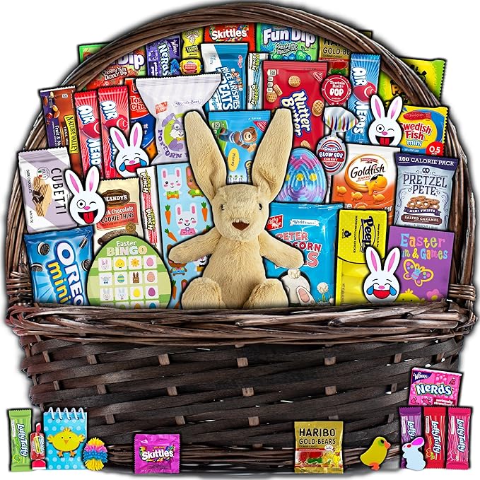 Brown Easter Basket for Kids and Adults (45ct) Already Filled Easter Gift Basket