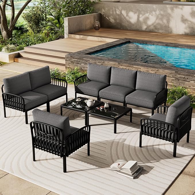 Landon 5 Pieces Patio Conversation Set, 3 Seater Sofa with Coffee Table