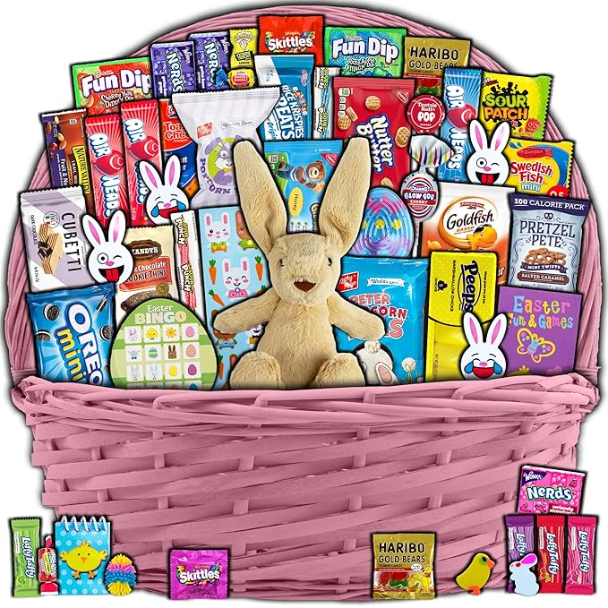 Brown Easter Basket for Kids and Adults (45ct) Already Filled Easter Gift Basket