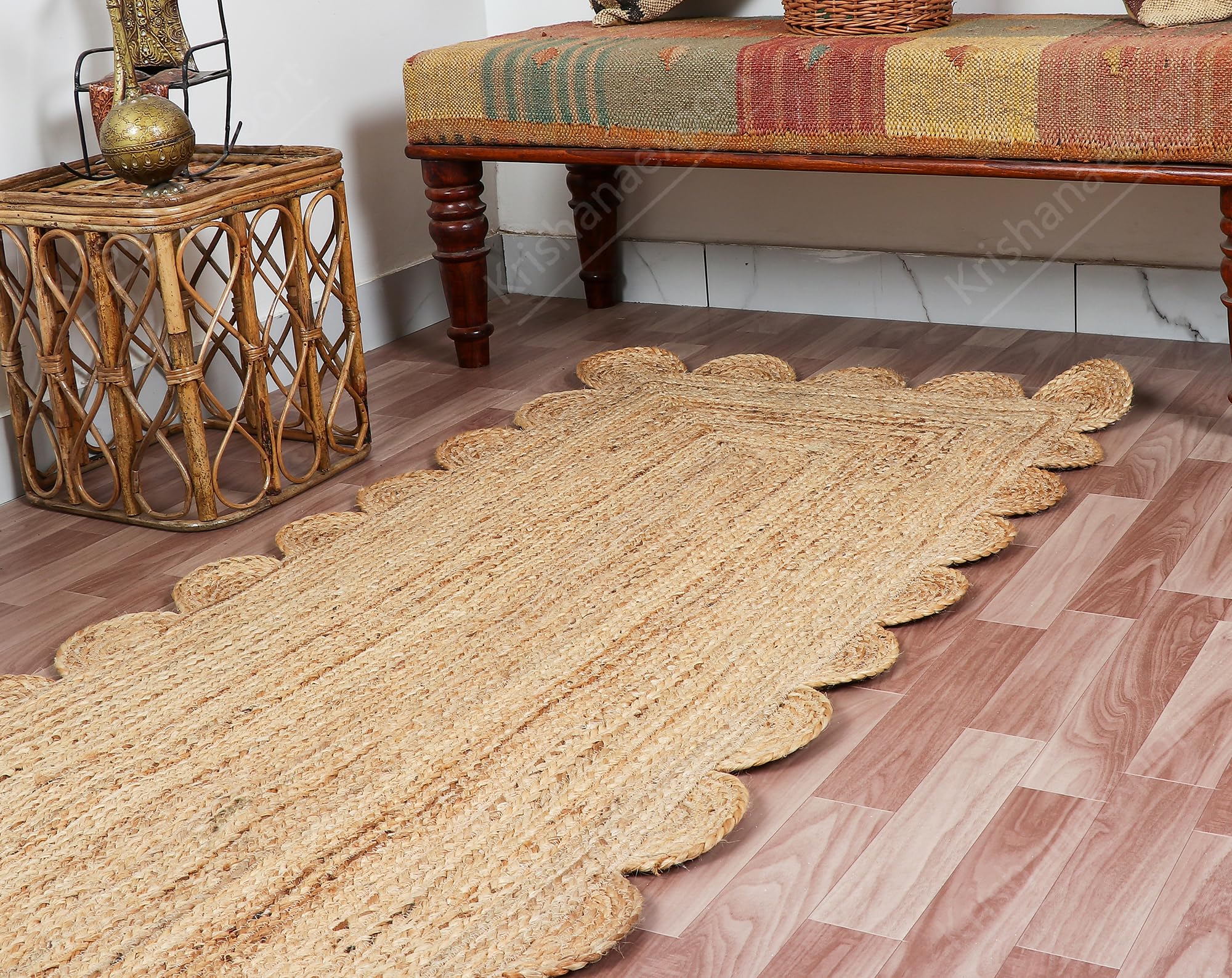 Natural Scalloped Jute Rug - 2x3, 2x4, 2x5, 2x6 Ft Area Rugs