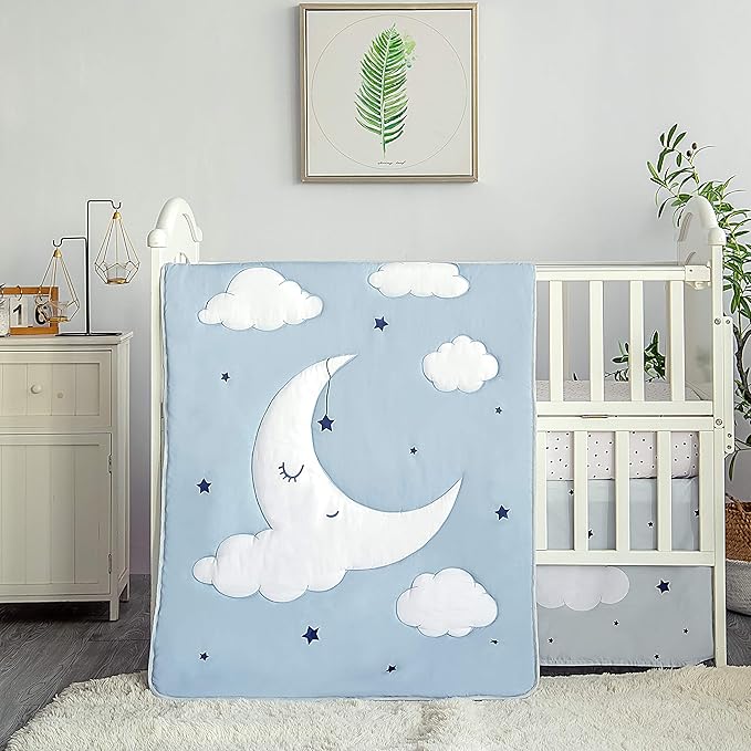 Sleeping Moon Baby Nursery Crib Bedding Set, 3 Piece Standard Size Crib Bedding Set