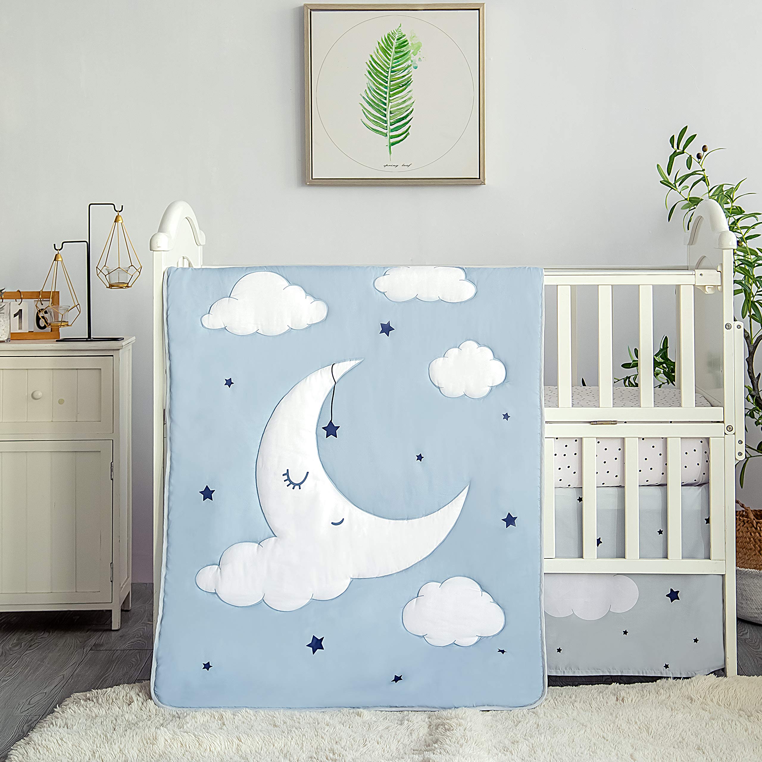 Sleeping Moon Baby Nursery Crib Bedding Set, 3 Piece Standard Size Crib Bedding Set