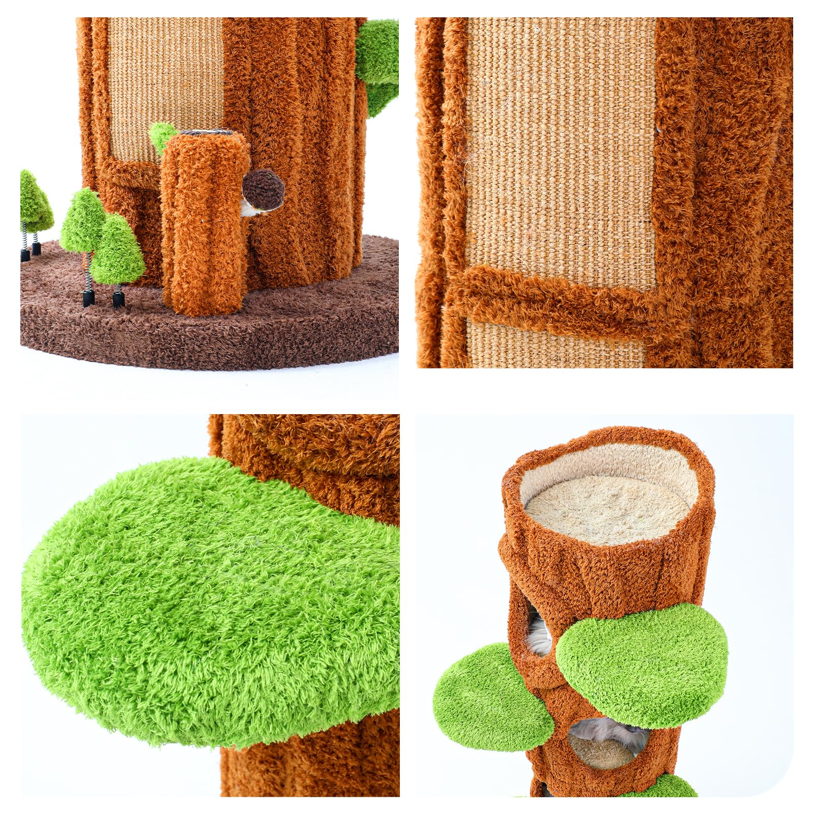 Magic Forest Cat Tree Tower, 62 inches Tall, Real Solid Wood Cat Tree