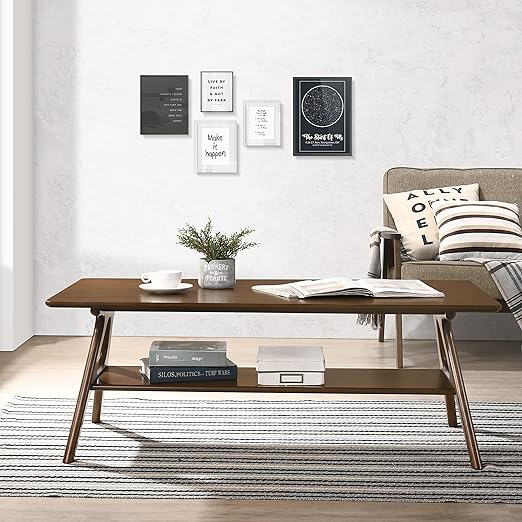 Arona Mid-Century Modern Wood Shelf Coffee Table, Off-White Finish