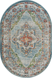 Isabella Collection Area Rug - Rossellini (4' 1" x 6' 1" Oval, Blue/ Beige)