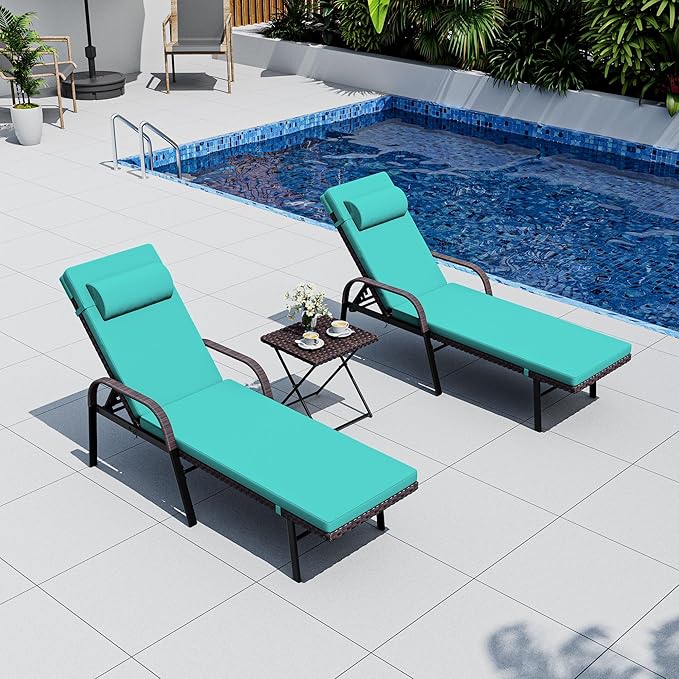 3 Pieces Patio Chaise Lounger,Aluminum Outdoor Loungers with Adjustable Backrest