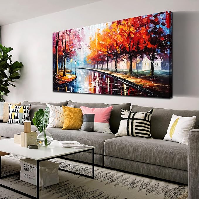 Large Wall Art for Living Room Bedroom Office Gold Forest Artwork Sunrise Landscape