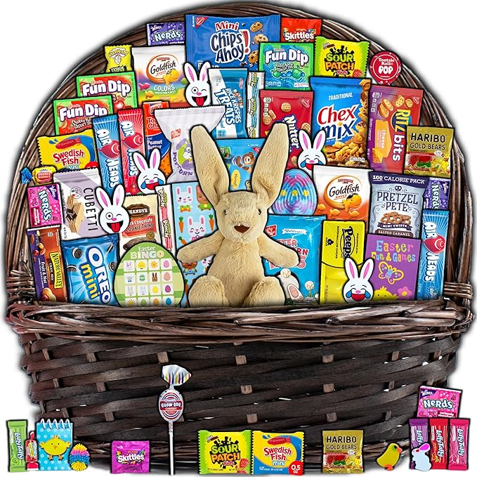 Brown Easter Basket for Kids and Adults (45ct) Already Filled Easter Gift Basket